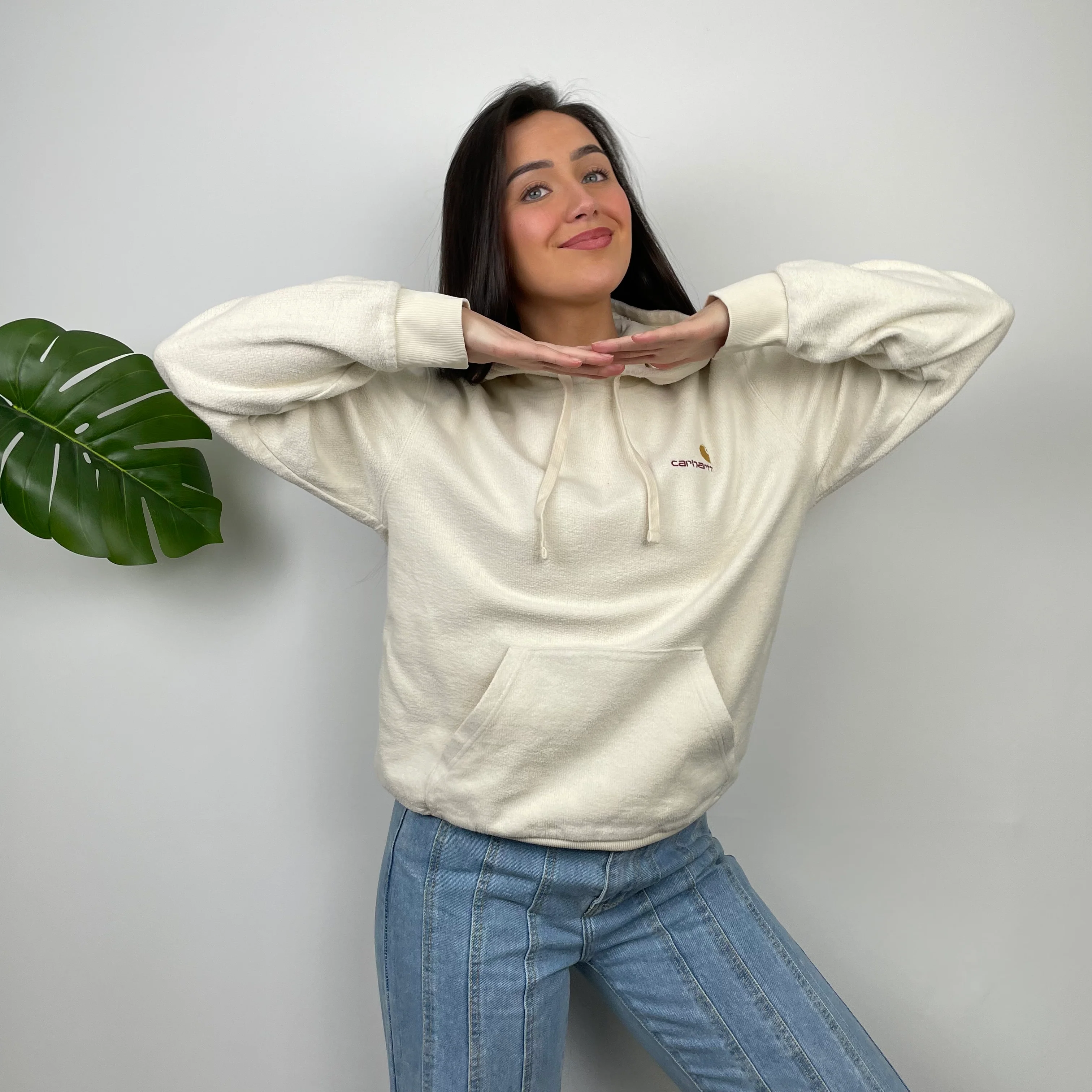 Carhartt Cream Embroidered Logo Hoodie (M) - Image 6