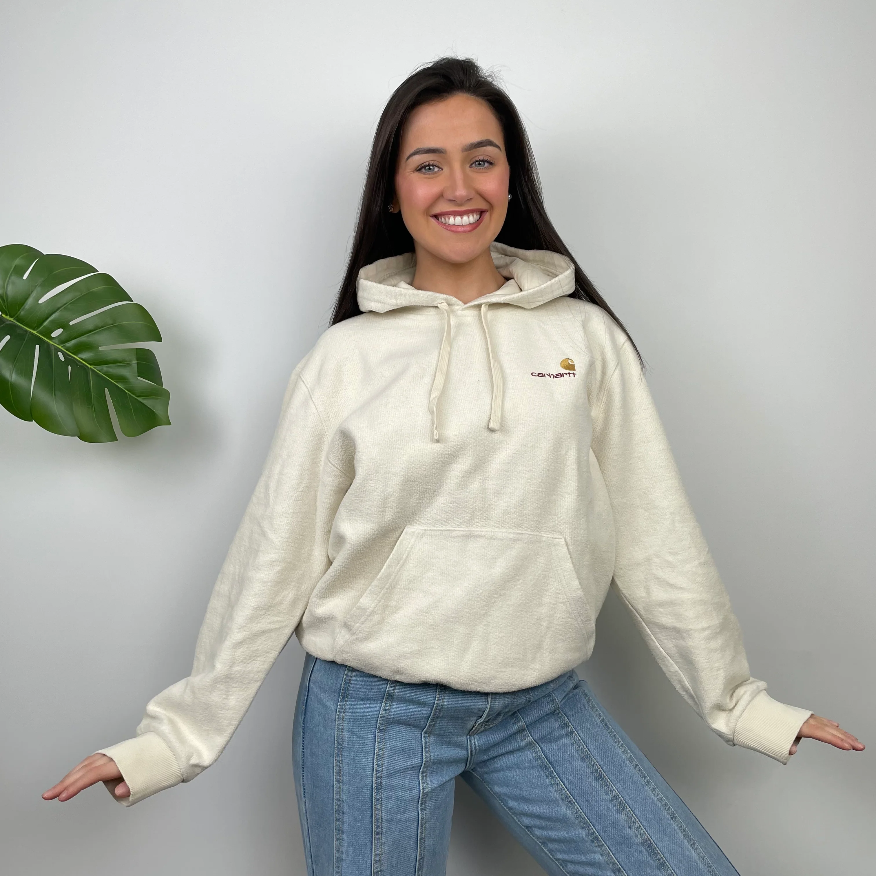 Carhartt Cream Embroidered Logo Hoodie (M) - Image 7
