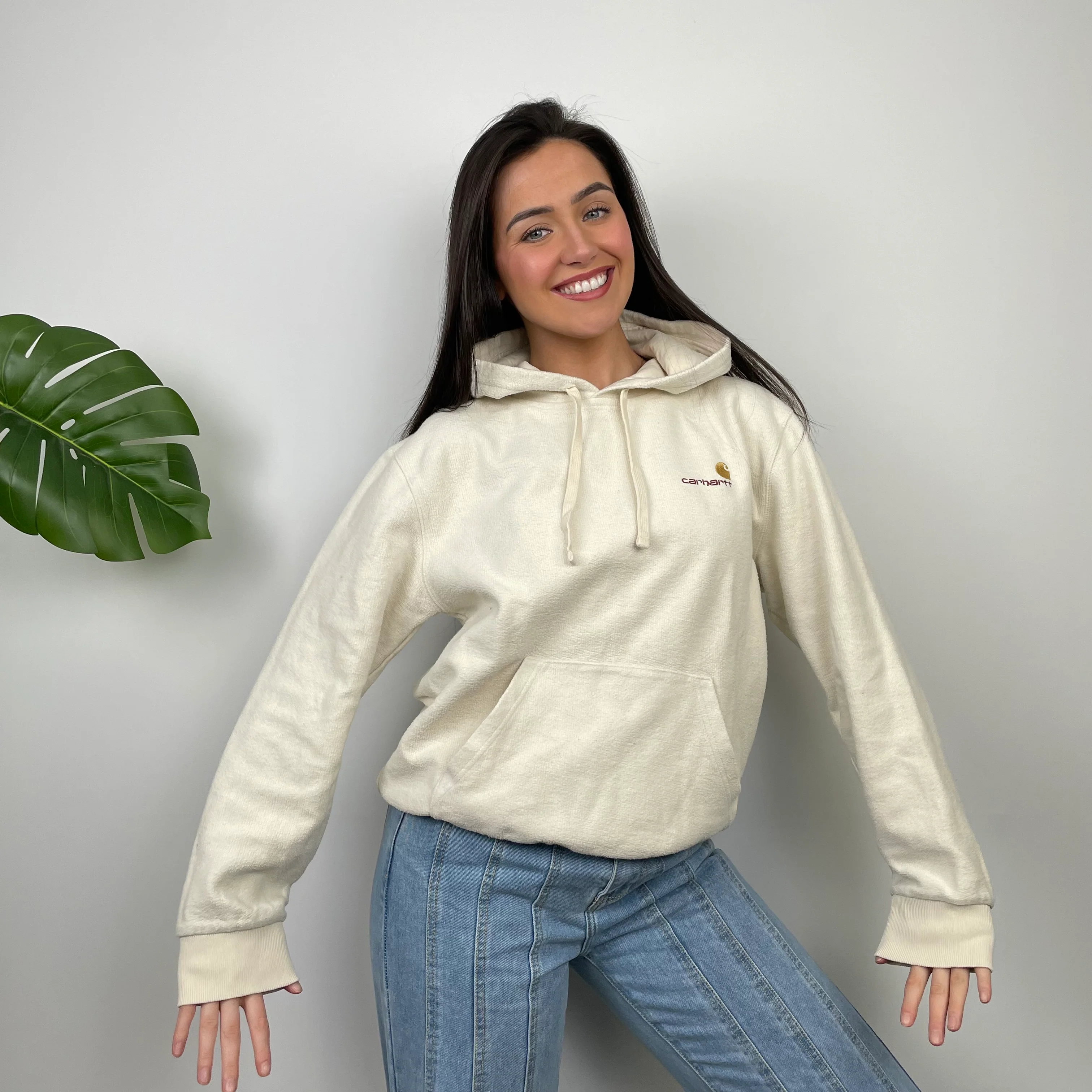 Carhartt Cream Embroidered Logo Hoodie (M) - Image 8