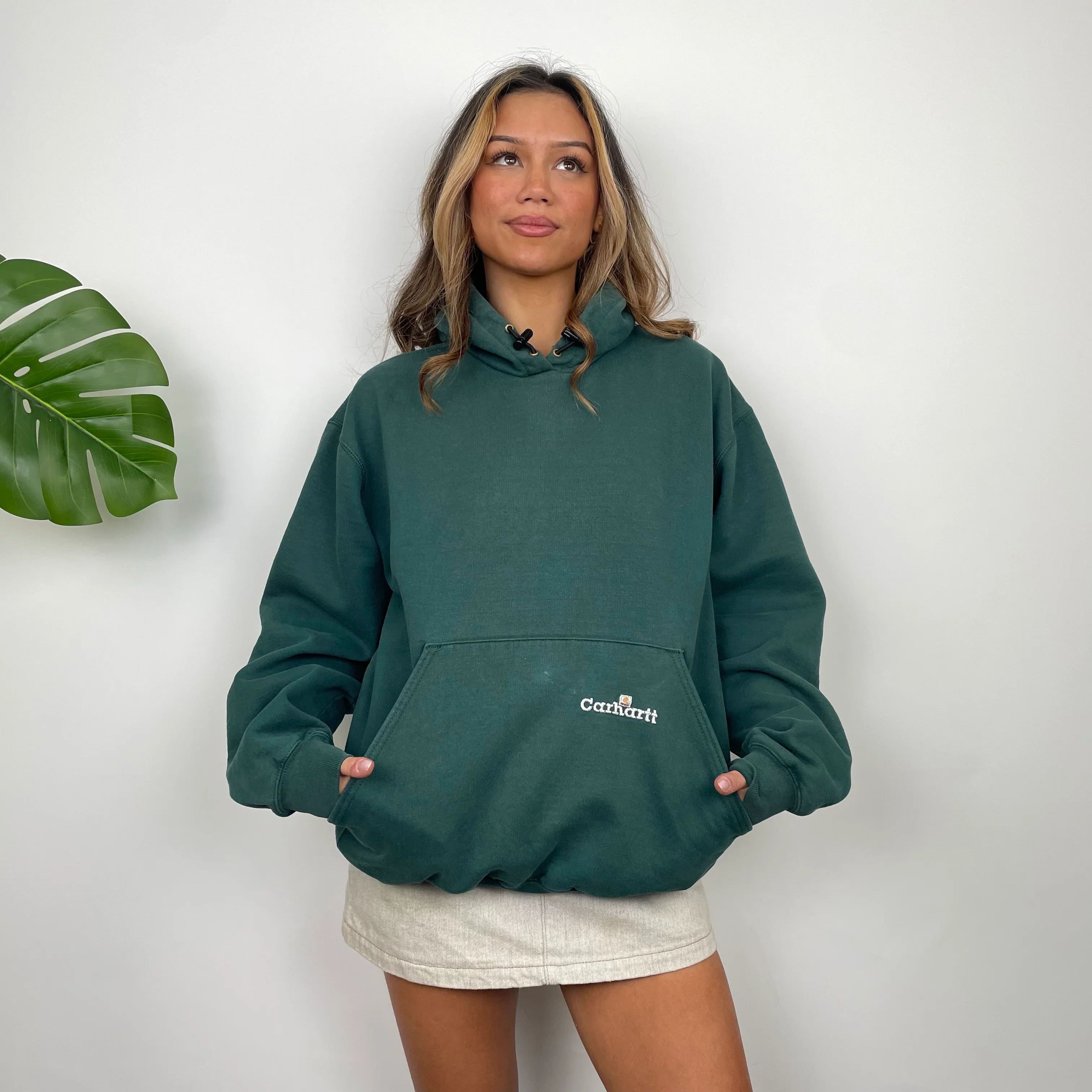 Carhartt Forest Green Embroidered Spell Out Hoodie (M) - Image 2
