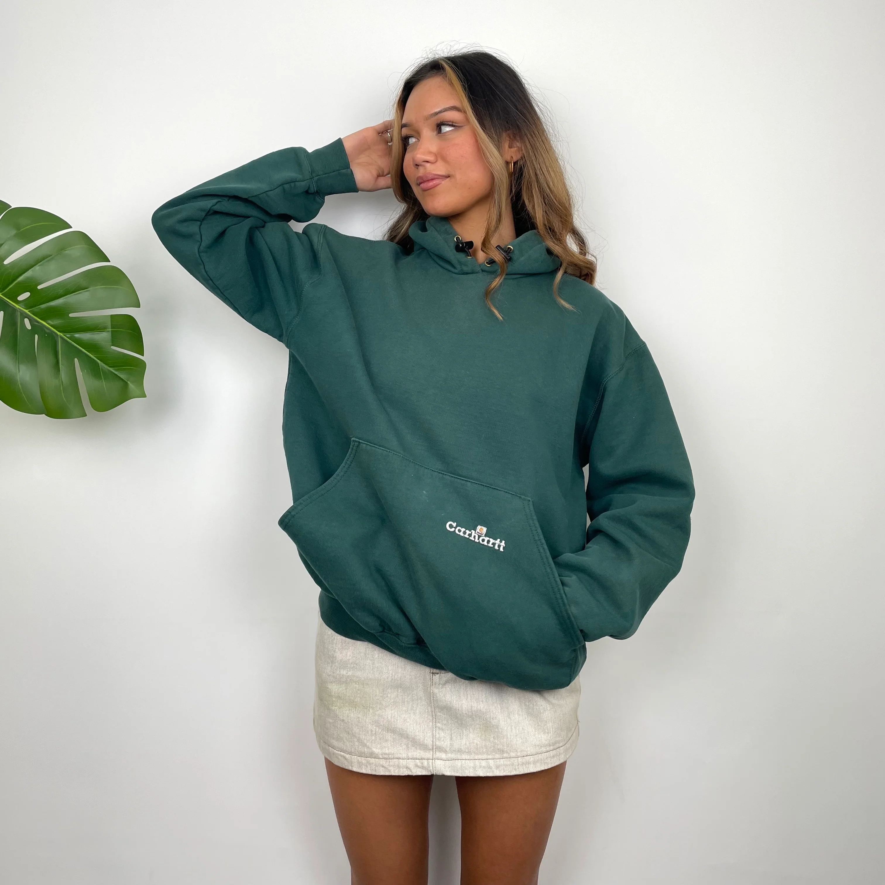 Carhartt Forest Green Embroidered Spell Out Hoodie (M) - Image 3