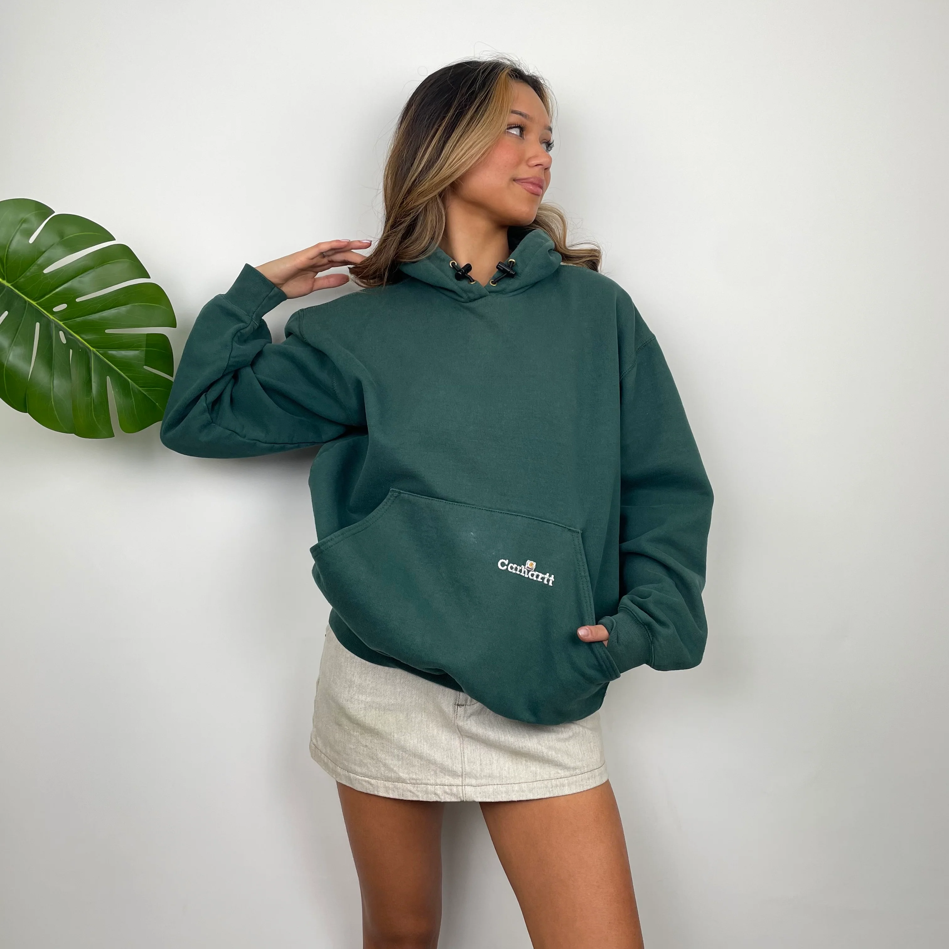 Carhartt Forest Green Embroidered Spell Out Hoodie (M) - Image 4