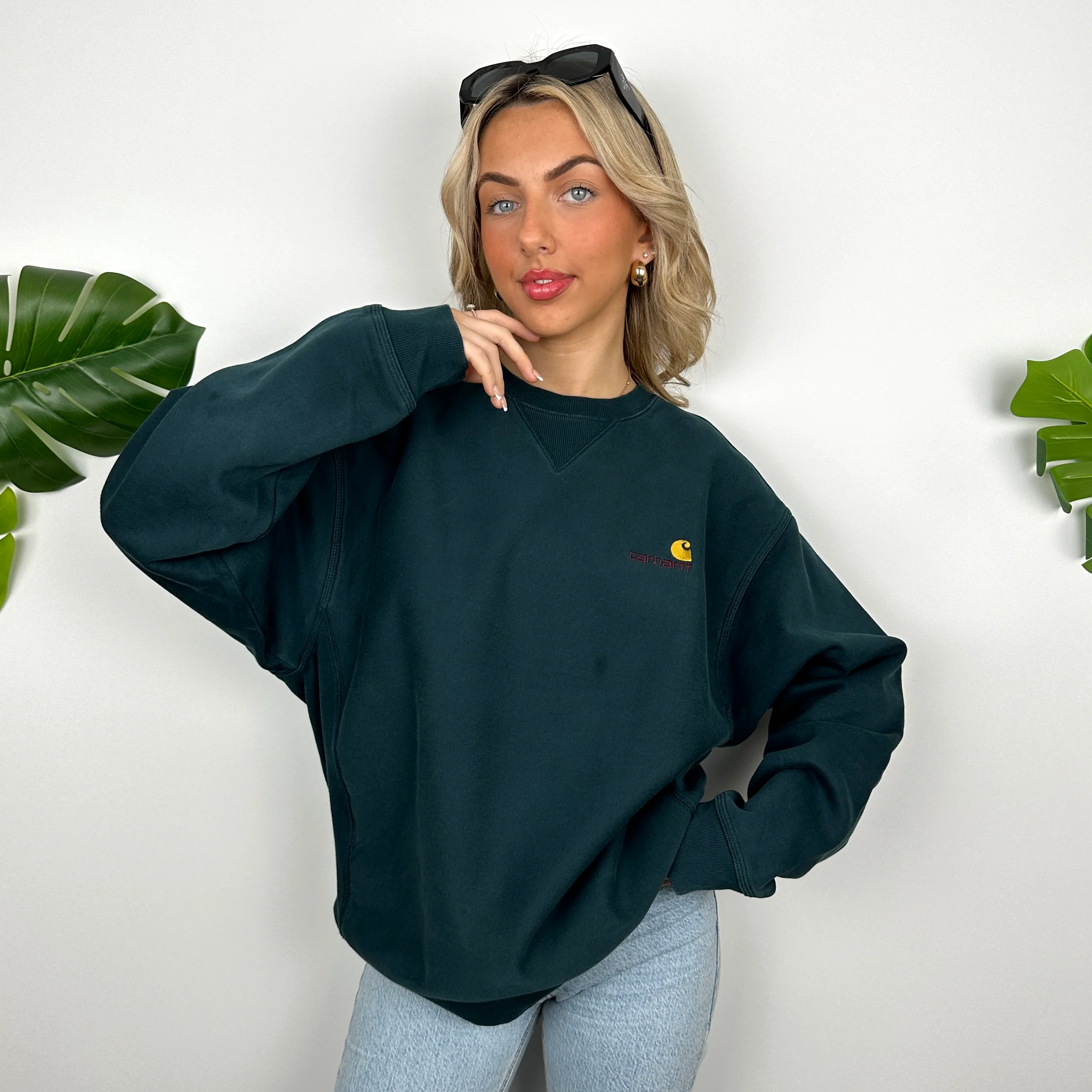 Carhartt Green Embroidered Spell Out Sweatshirt (L) - Image 2