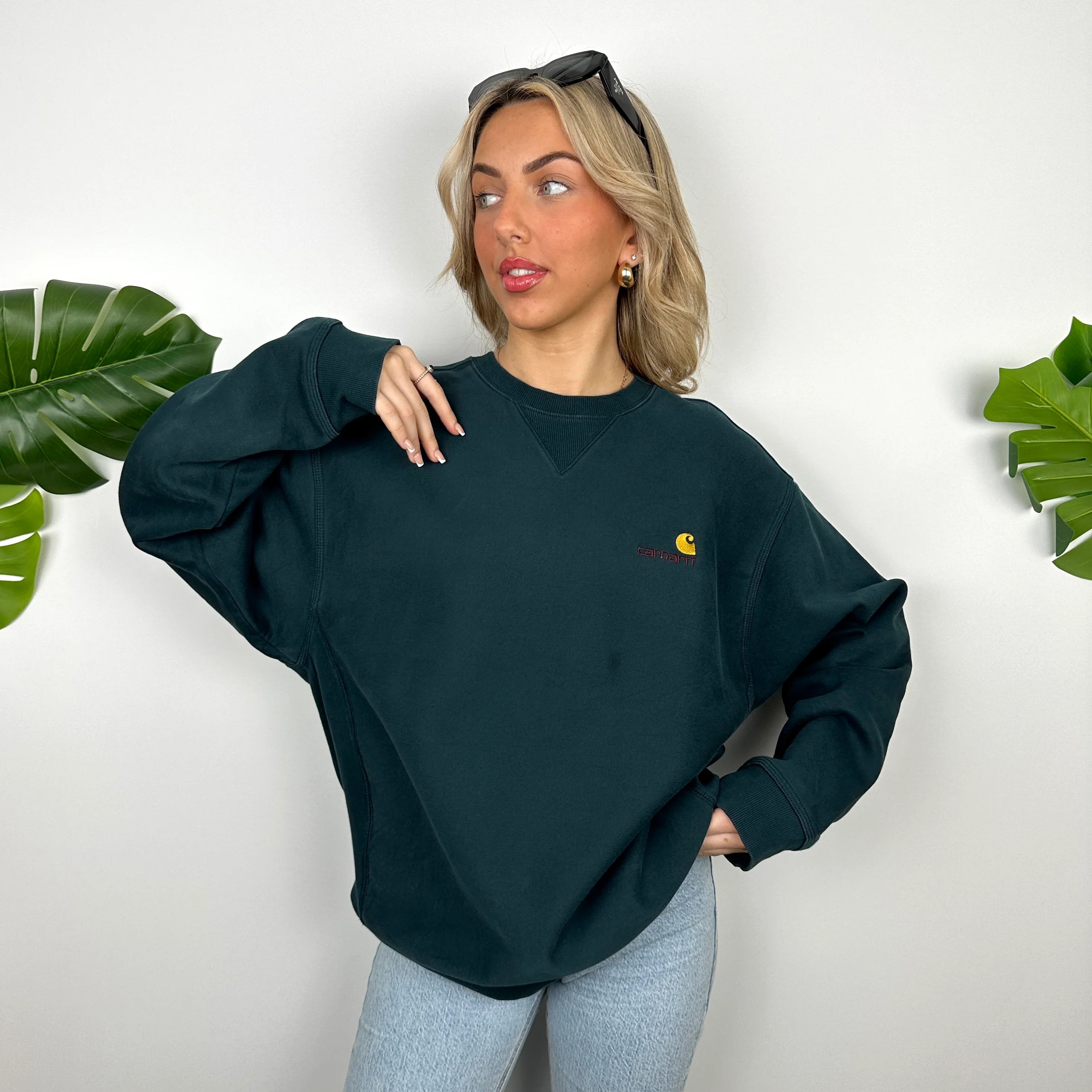 Carhartt Green Embroidered Spell Out Sweatshirt (L) - Image 3