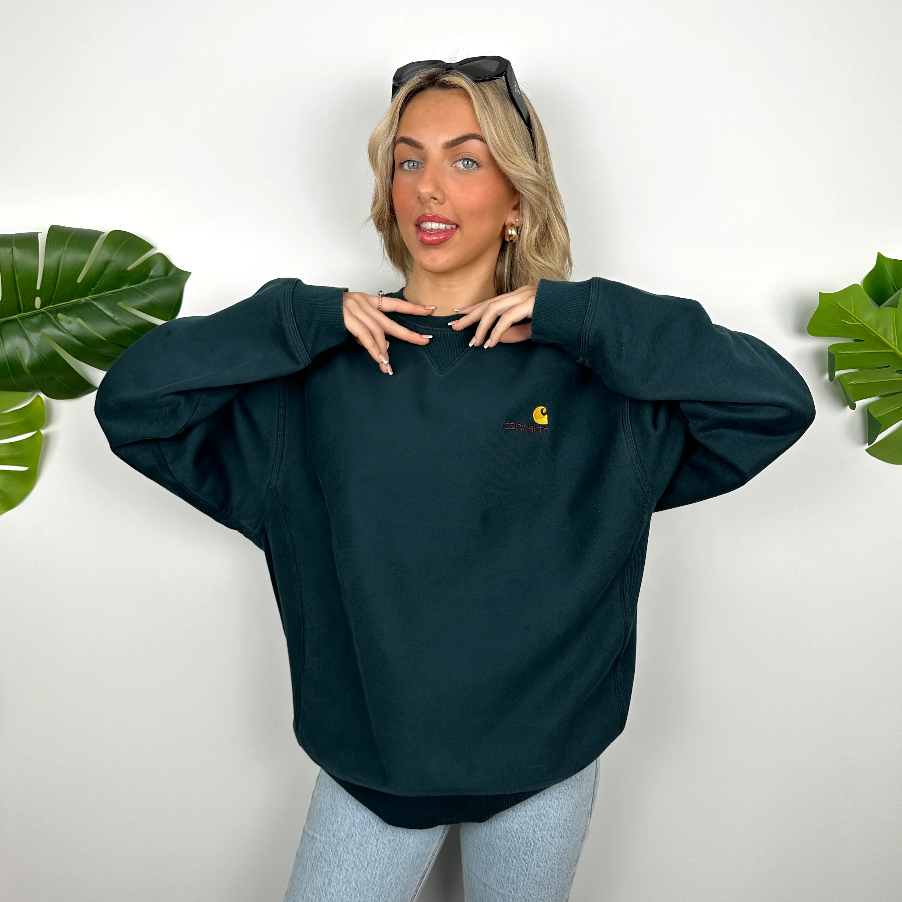 Carhartt Green Embroidered Spell Out Sweatshirt (L) - Image 4