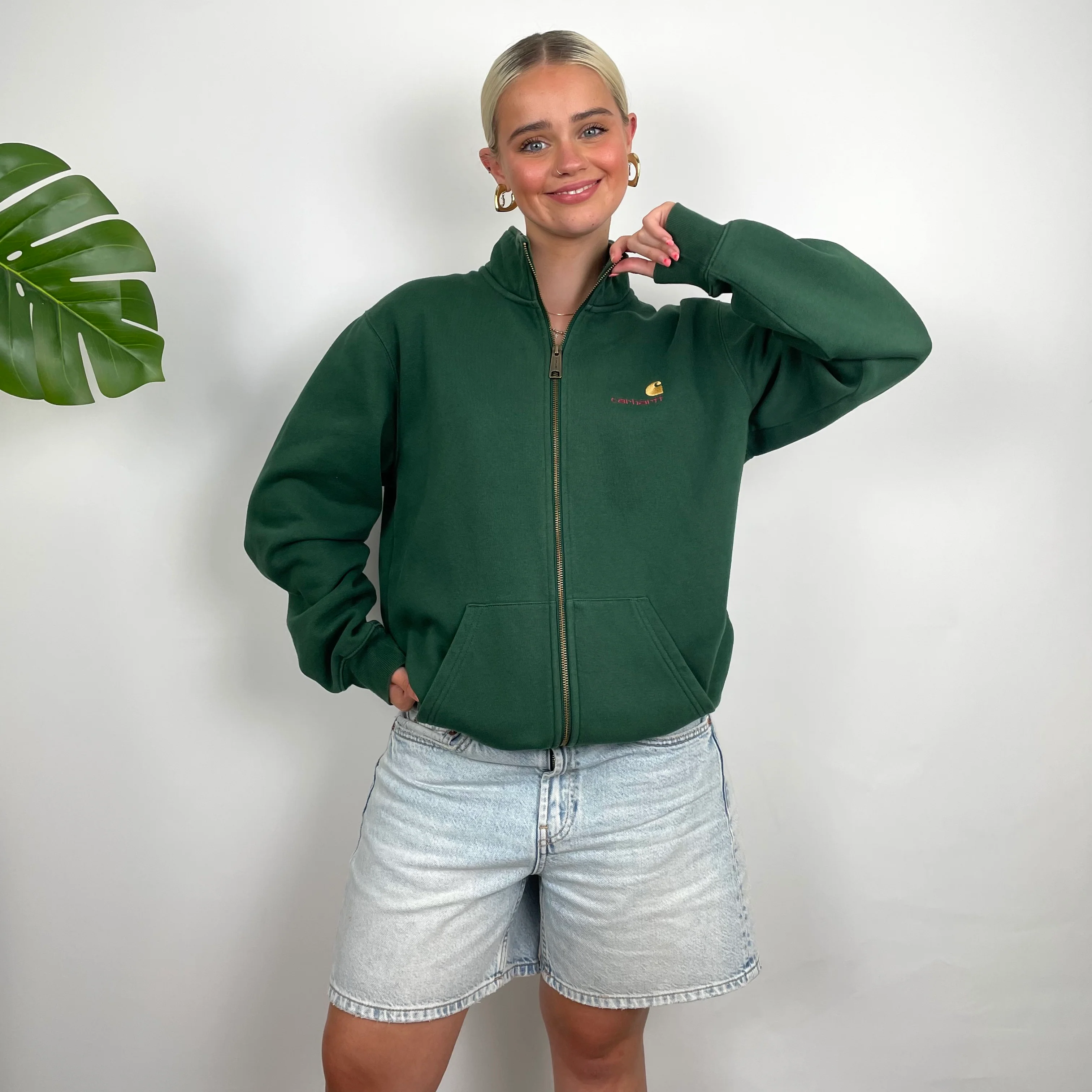 Carhartt Green Embroidered Spell Out Zip Up Jacket (M)