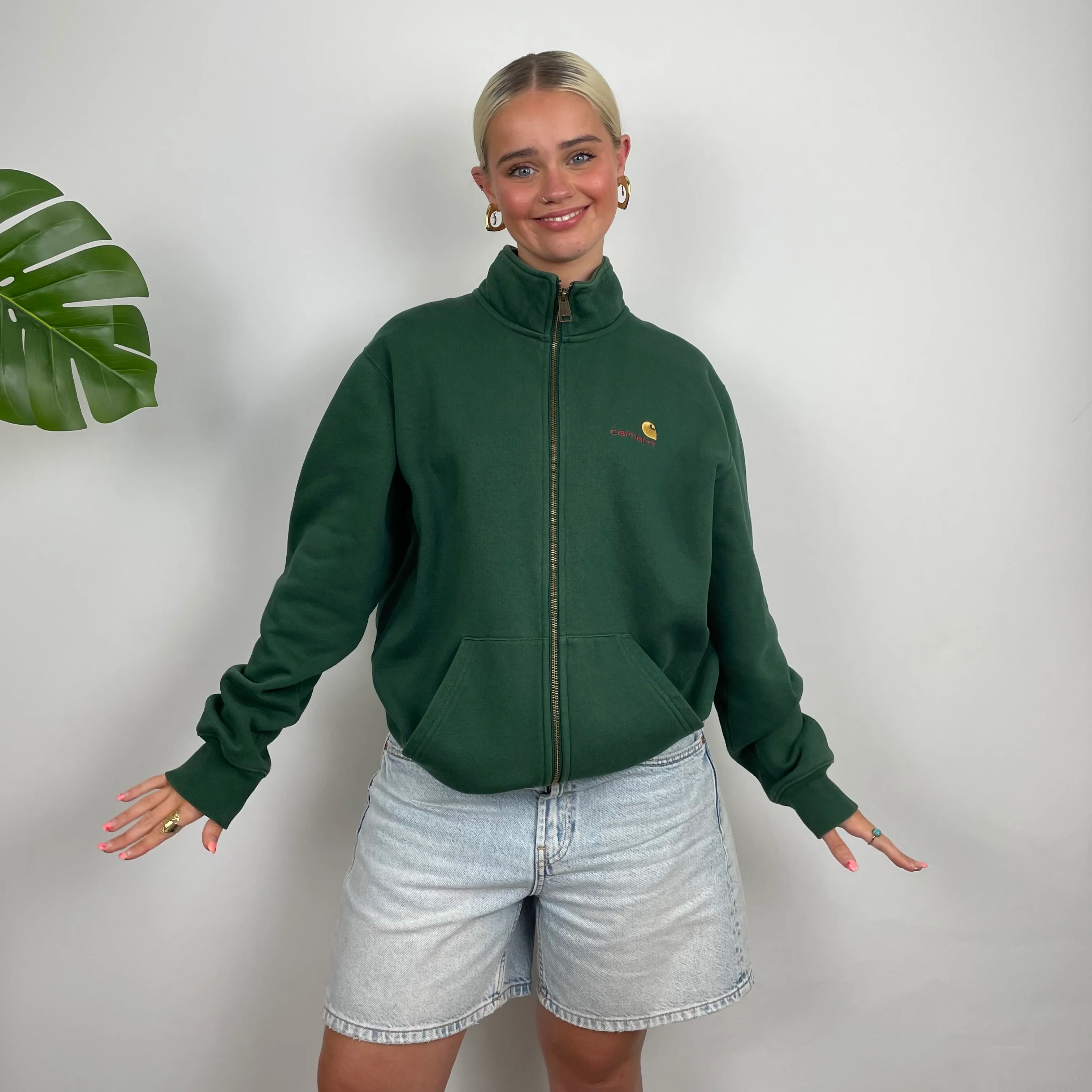 Carhartt Green Embroidered Spell Out Zip Up Jacket (M) - Image 2