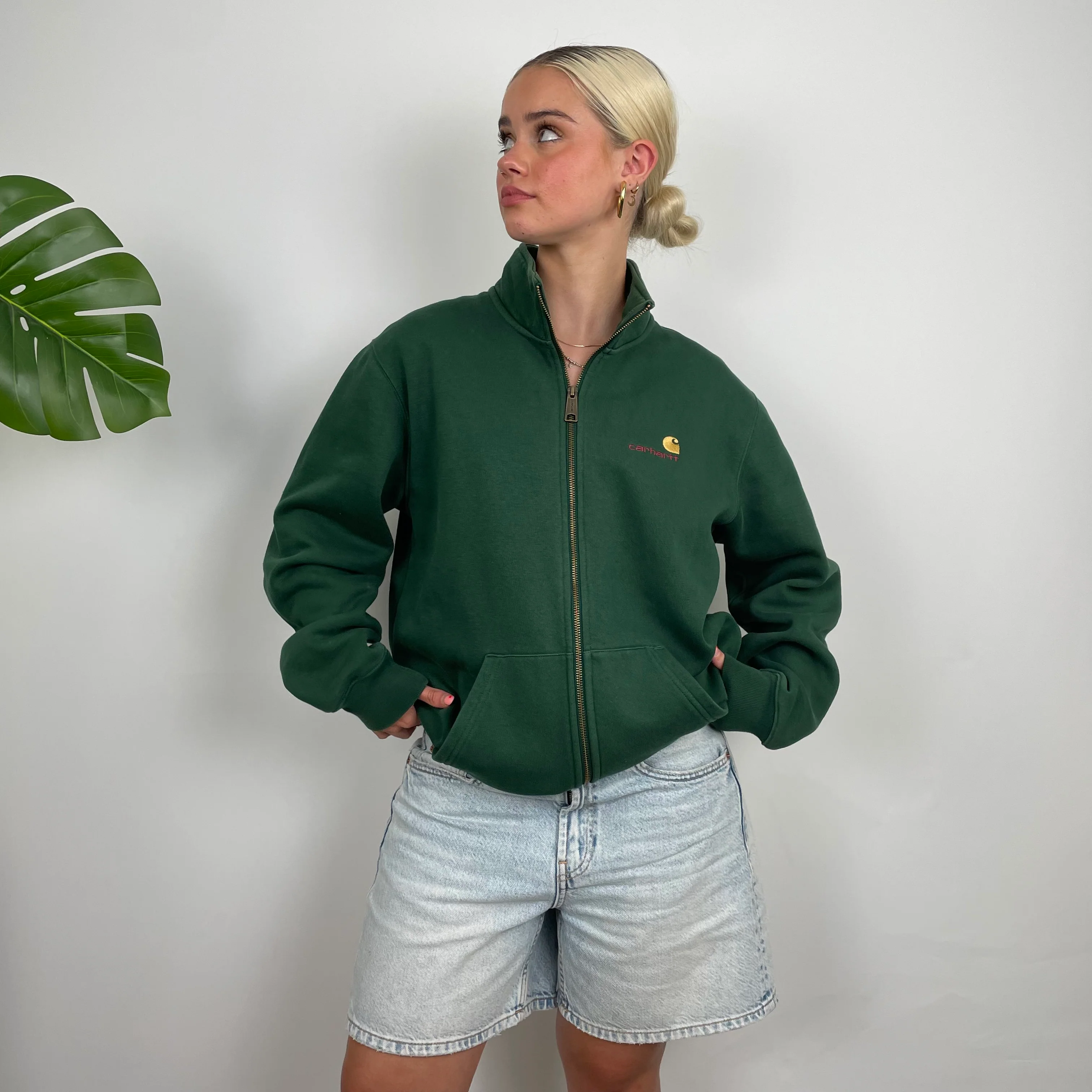 Carhartt Green Embroidered Spell Out Zip Up Jacket (M) - Image 3