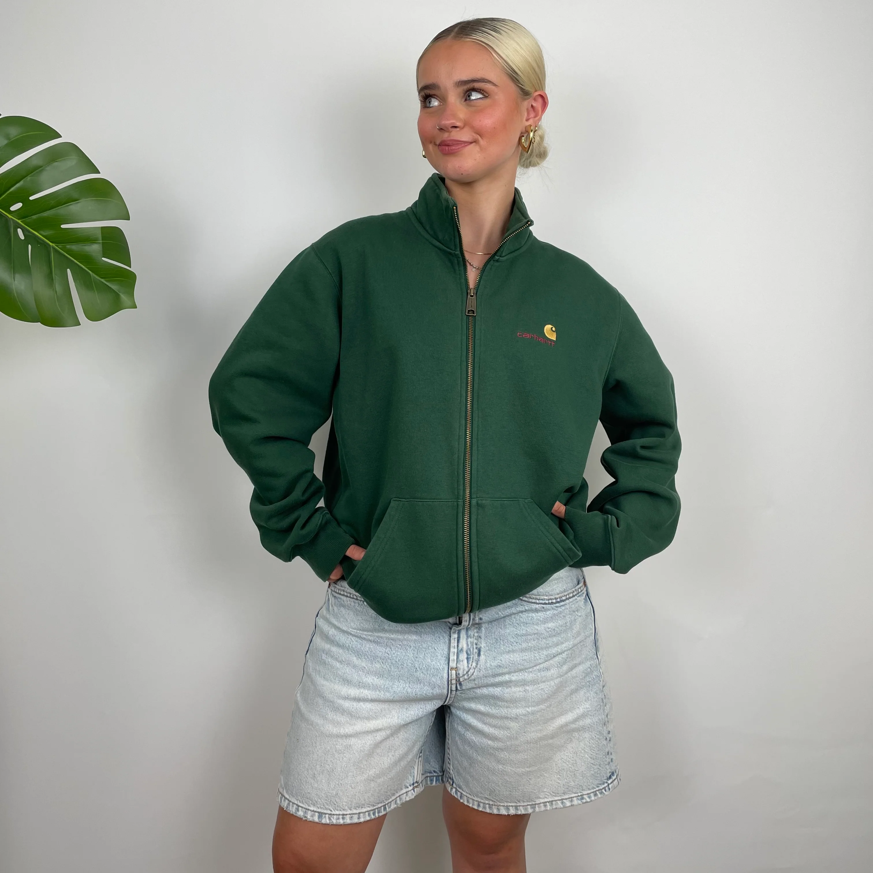 Carhartt Green Embroidered Spell Out Zip Up Jacket (M) - Image 5