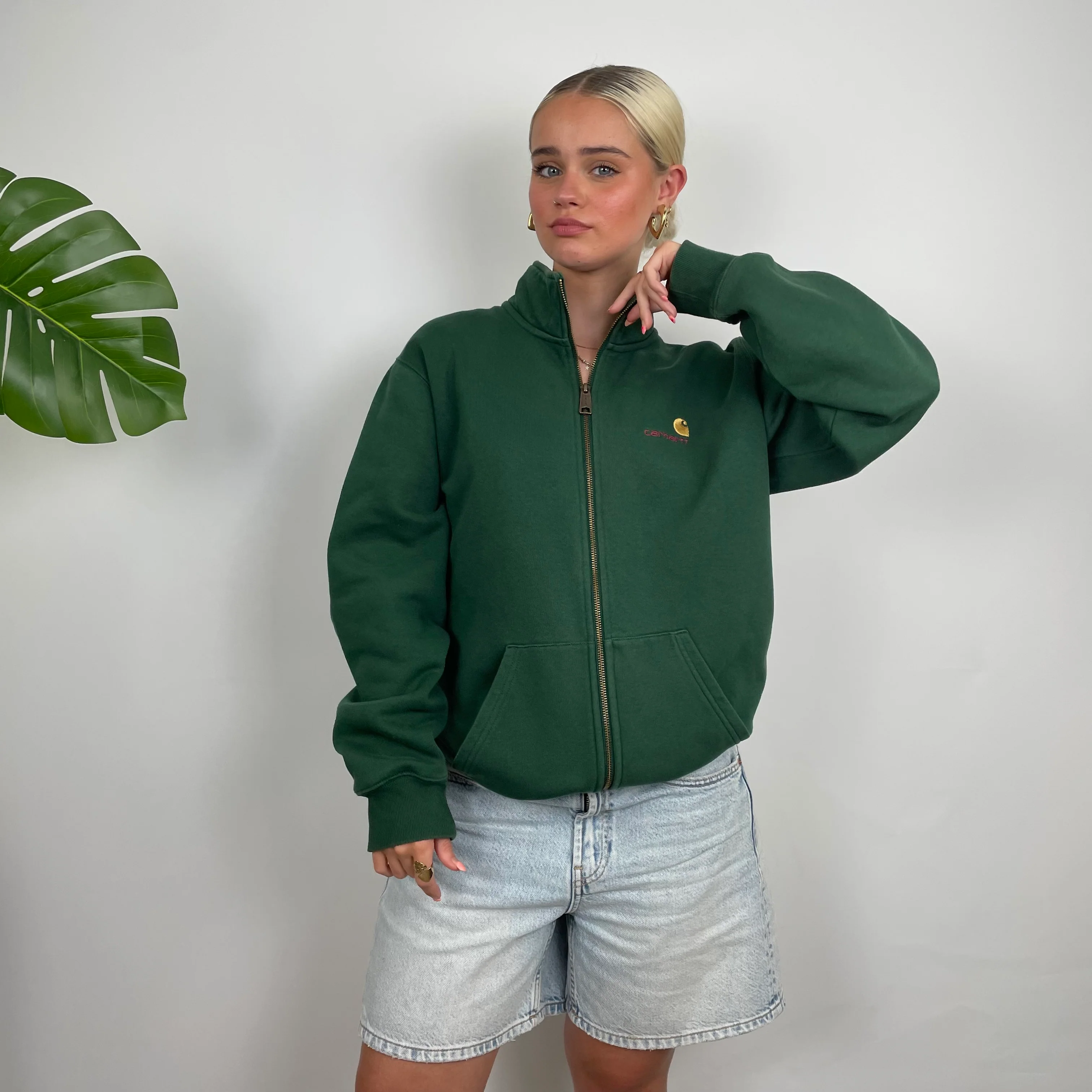 Carhartt Green Embroidered Spell Out Zip Up Jacket (M) - Image 6