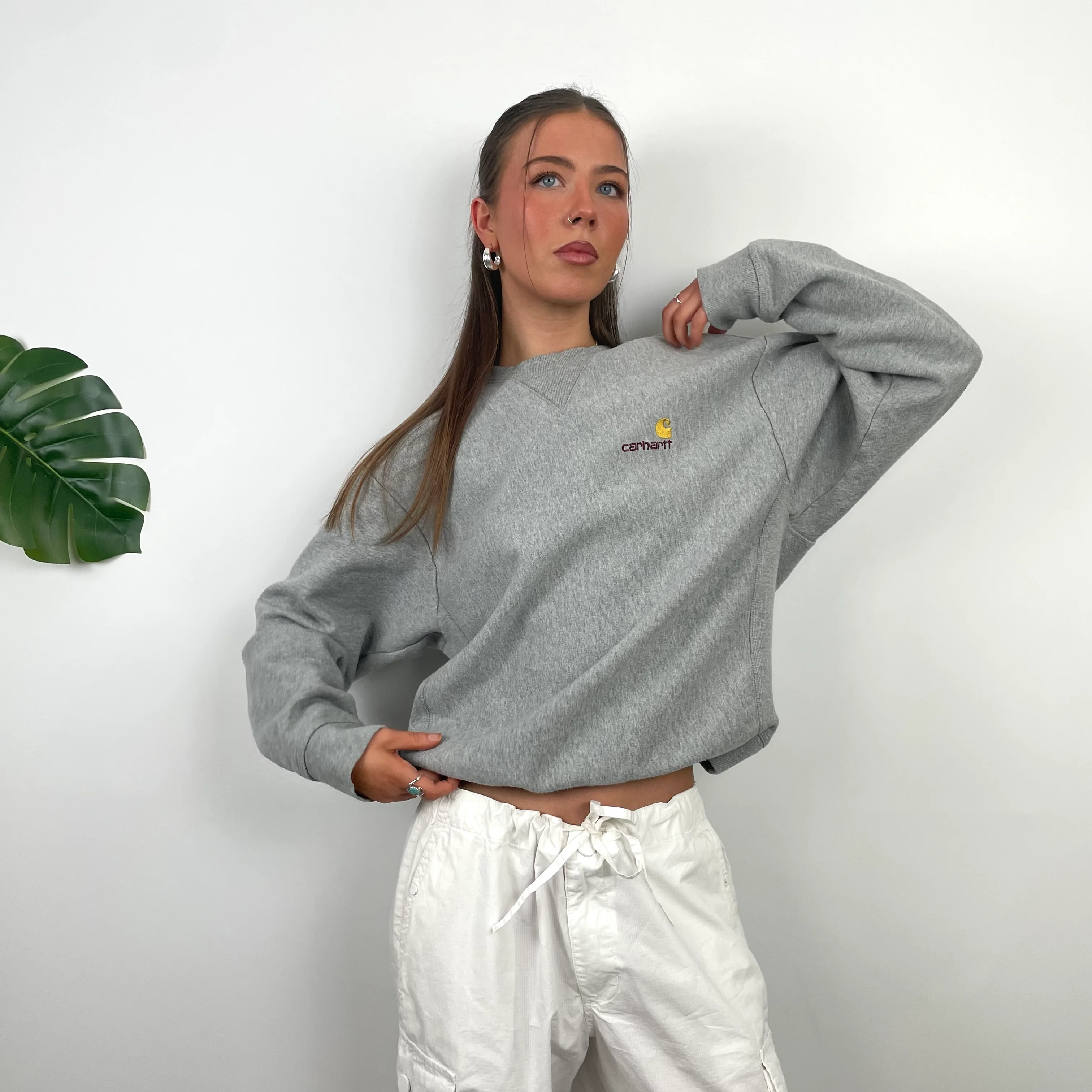 Carhartt Grey Embroidered Logo Sweatshirt (S) - Image 4