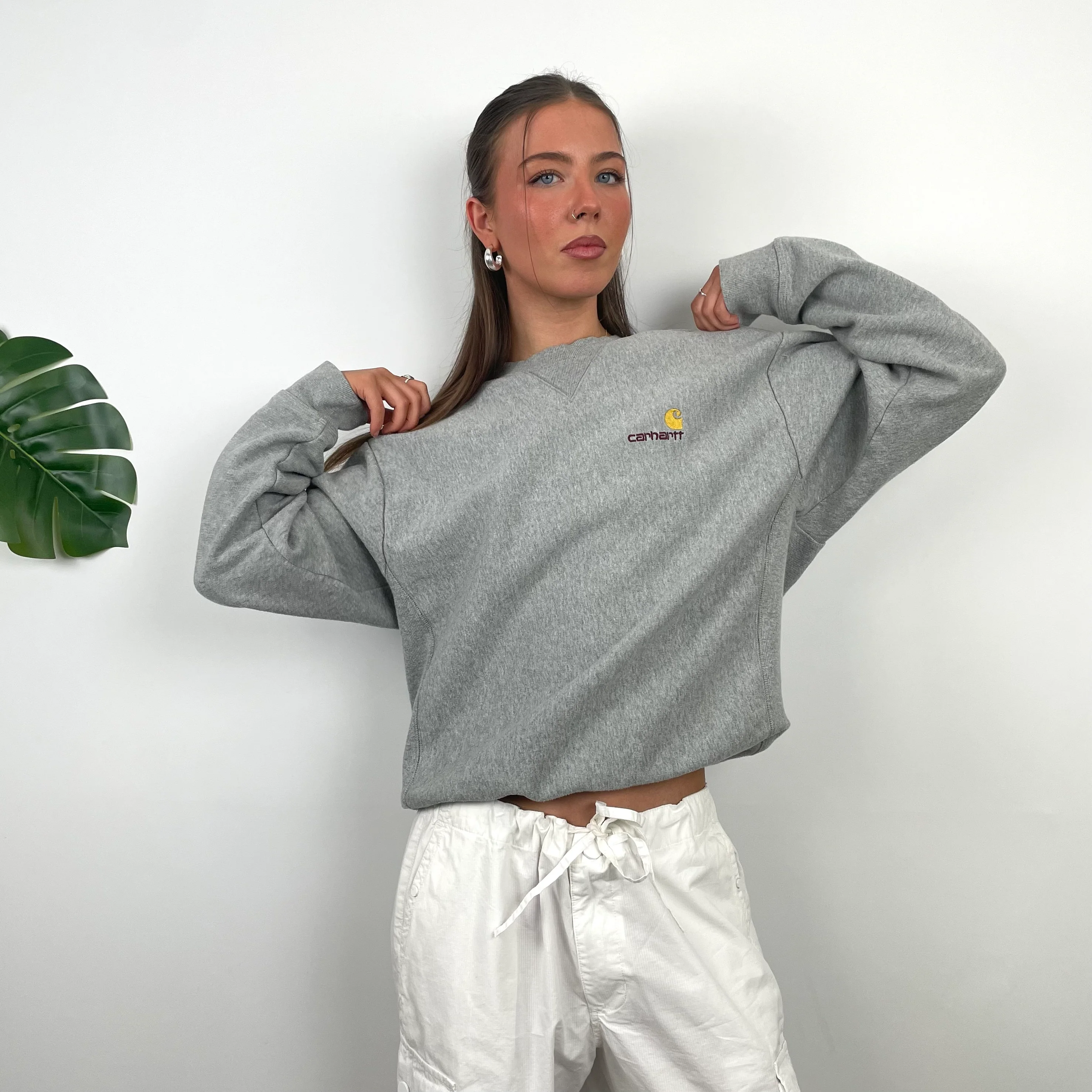 Carhartt Grey Embroidered Logo Sweatshirt (S) - Image 5
