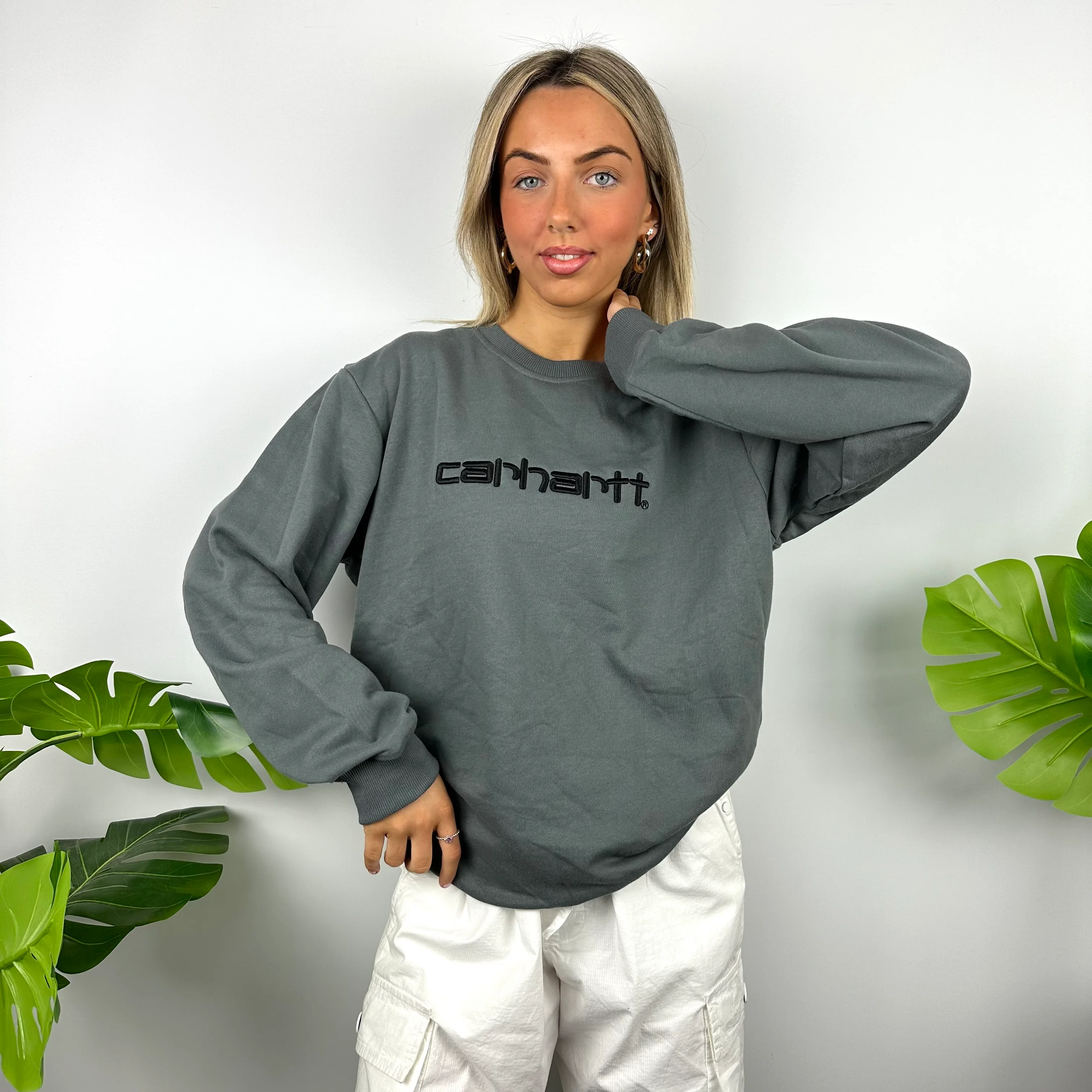 Carhartt Grey Embroidered Spell Out Sweatshirt (L) - Image 2