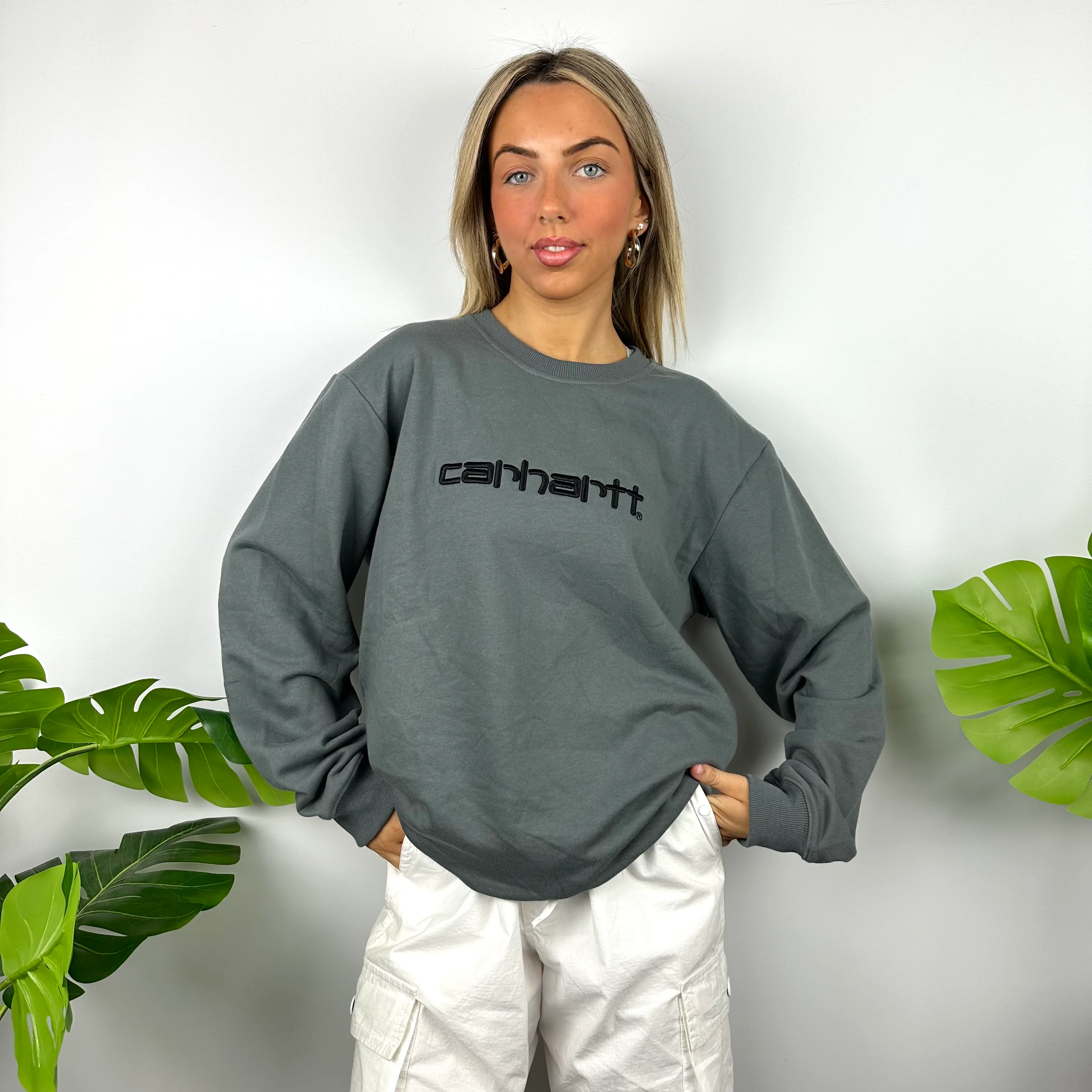 Carhartt Grey Embroidered Spell Out Sweatshirt (L) - Image 5