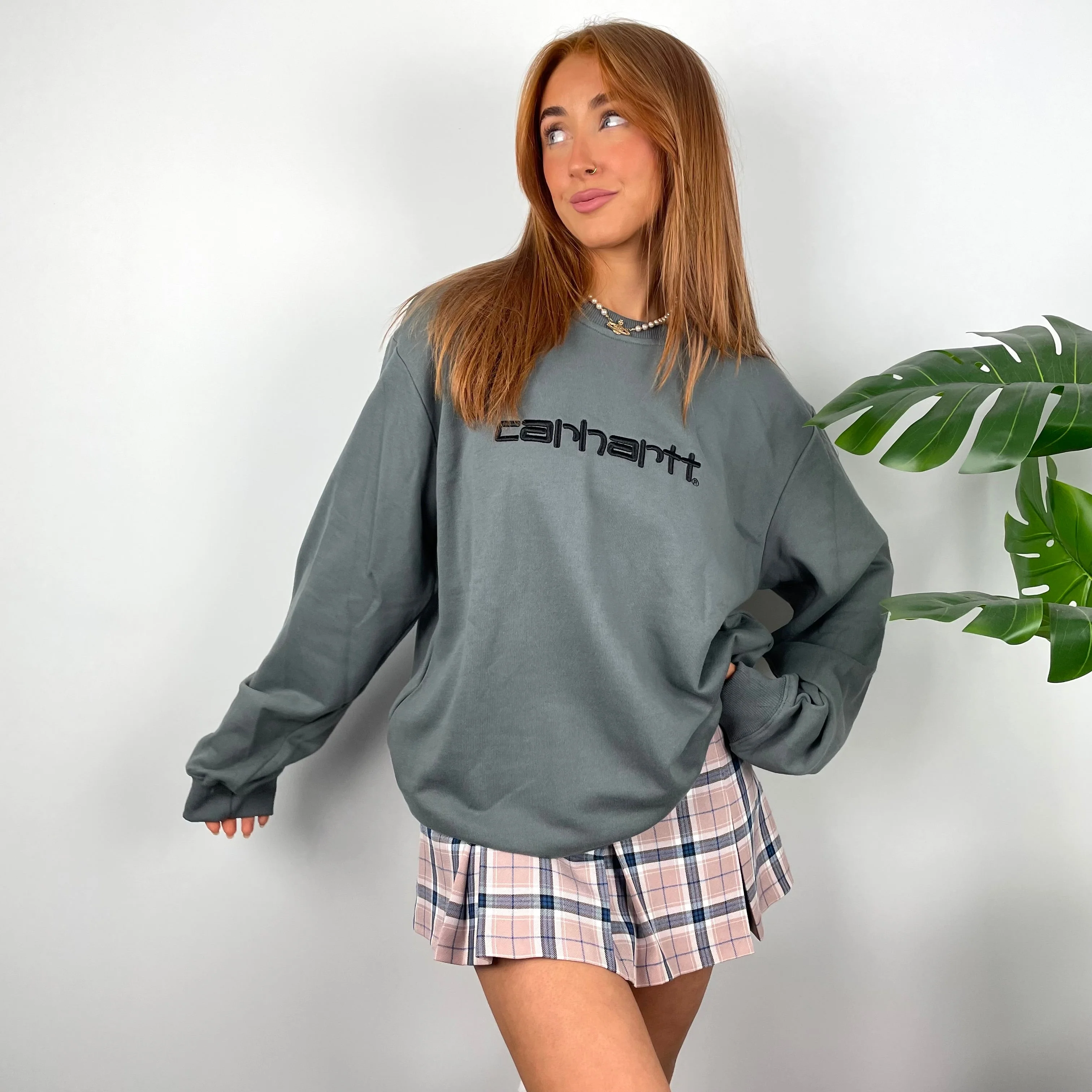 Carhartt Grey Embroidered Spell Out Sweatshirt (L) - Image 2