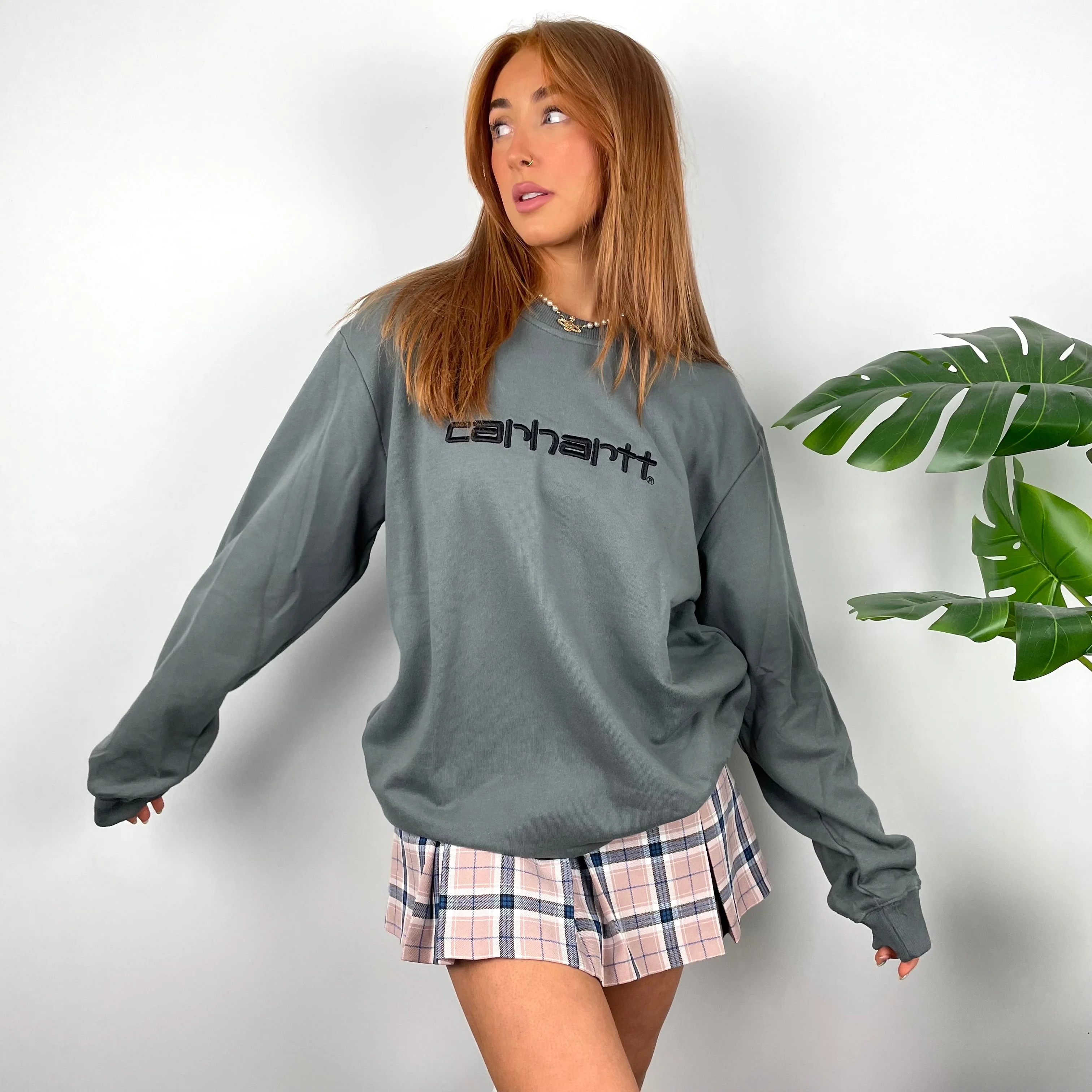 Carhartt Grey Embroidered Spell Out Sweatshirt (L) - Image 3