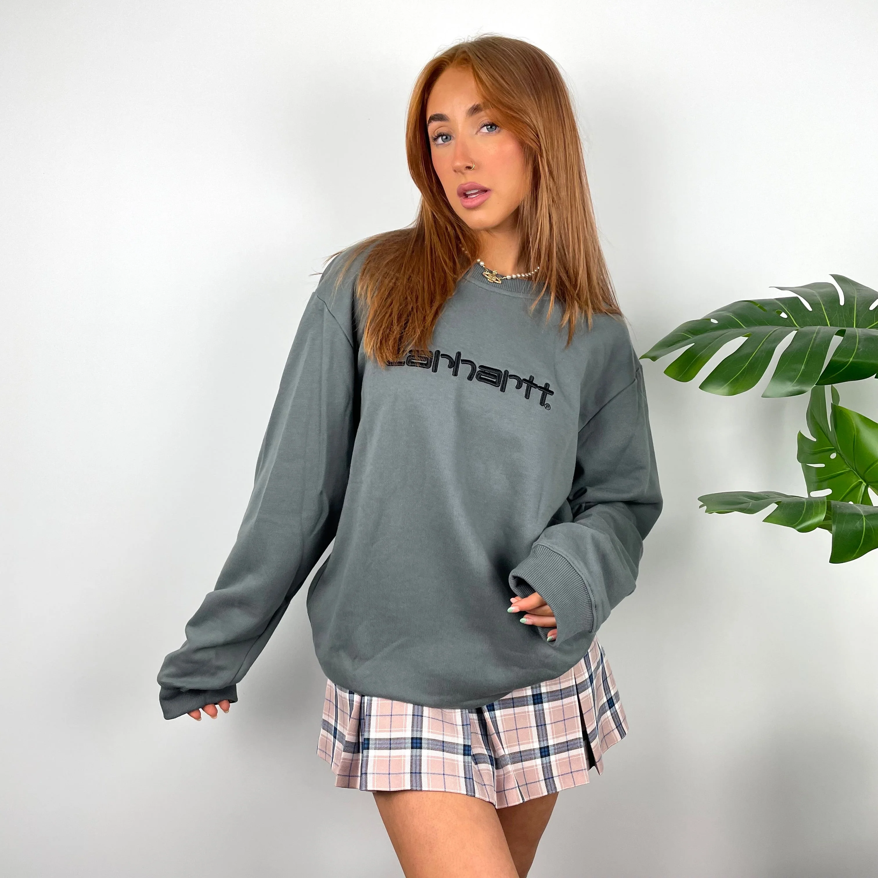 Carhartt Grey Embroidered Spell Out Sweatshirt (L) - Image 5