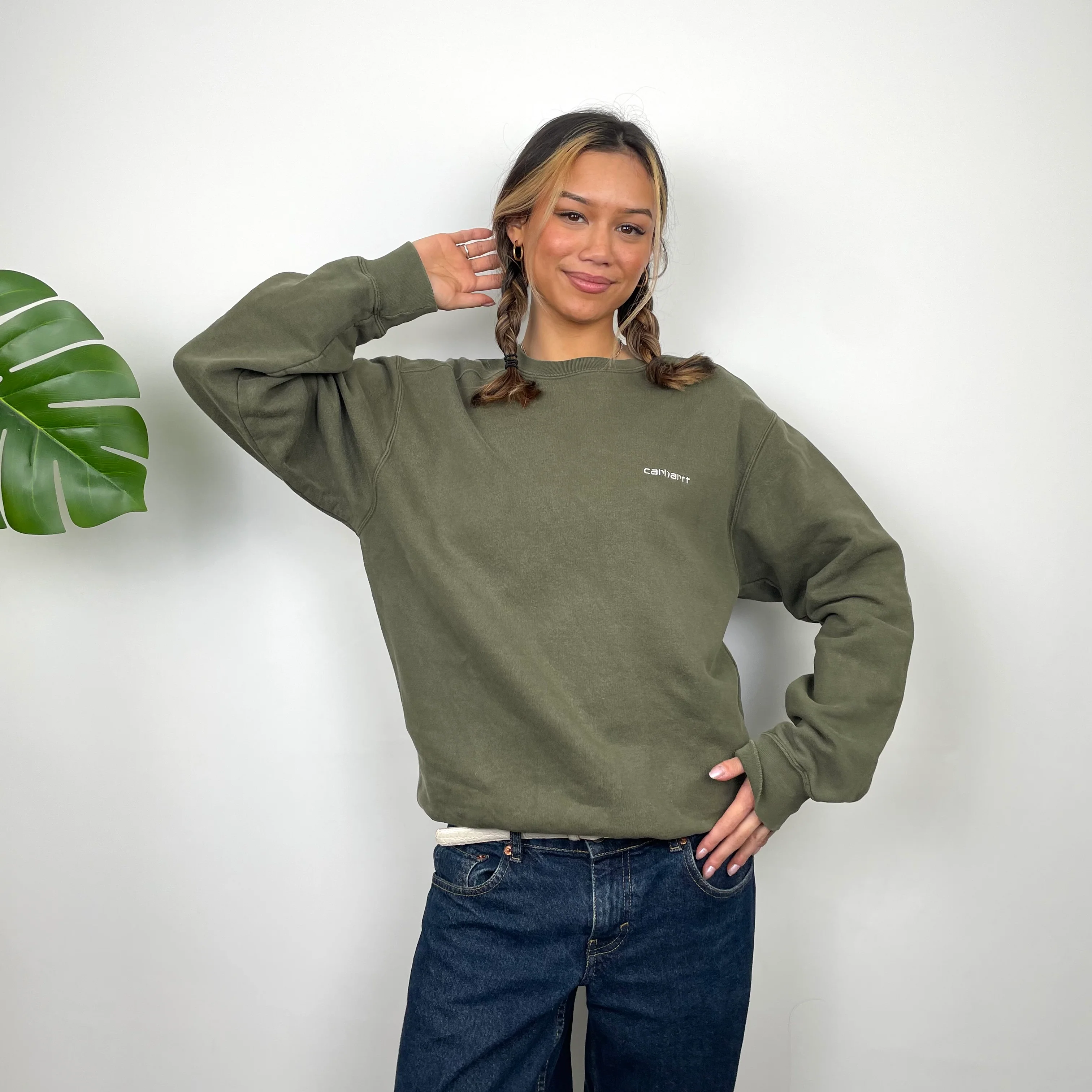 Carhartt Khaki Embroidered Spell Out Sweatshirt (M)