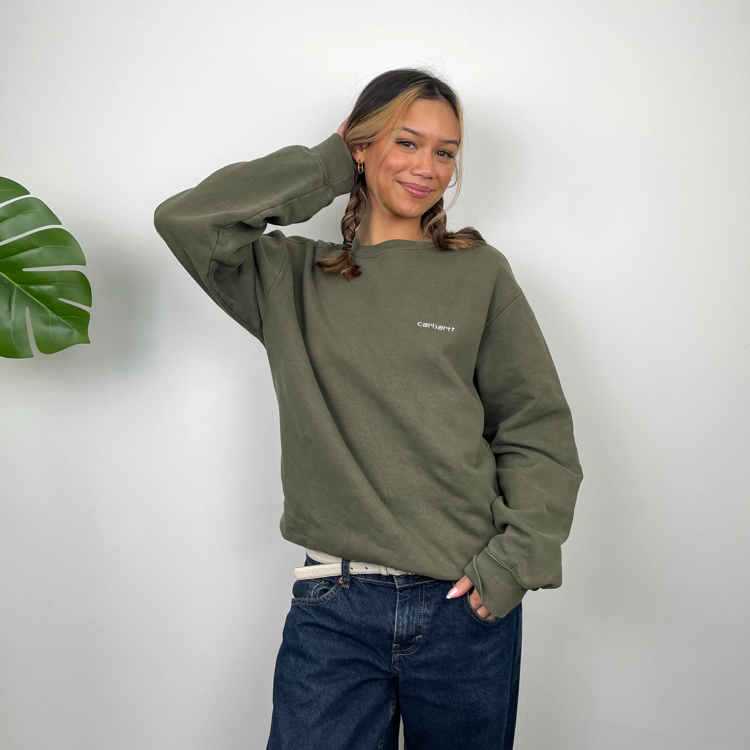 Carhartt Khaki Embroidered Spell Out Sweatshirt (M) - Image 3