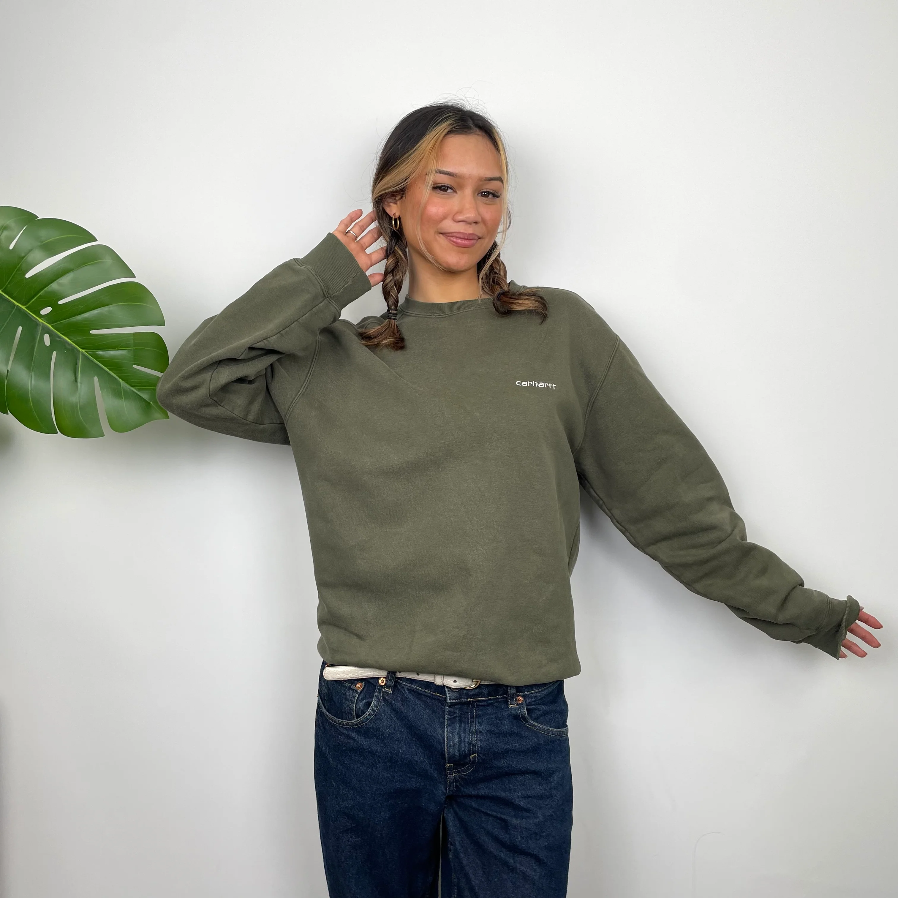 Carhartt Khaki Embroidered Spell Out Sweatshirt (M) - Image 4