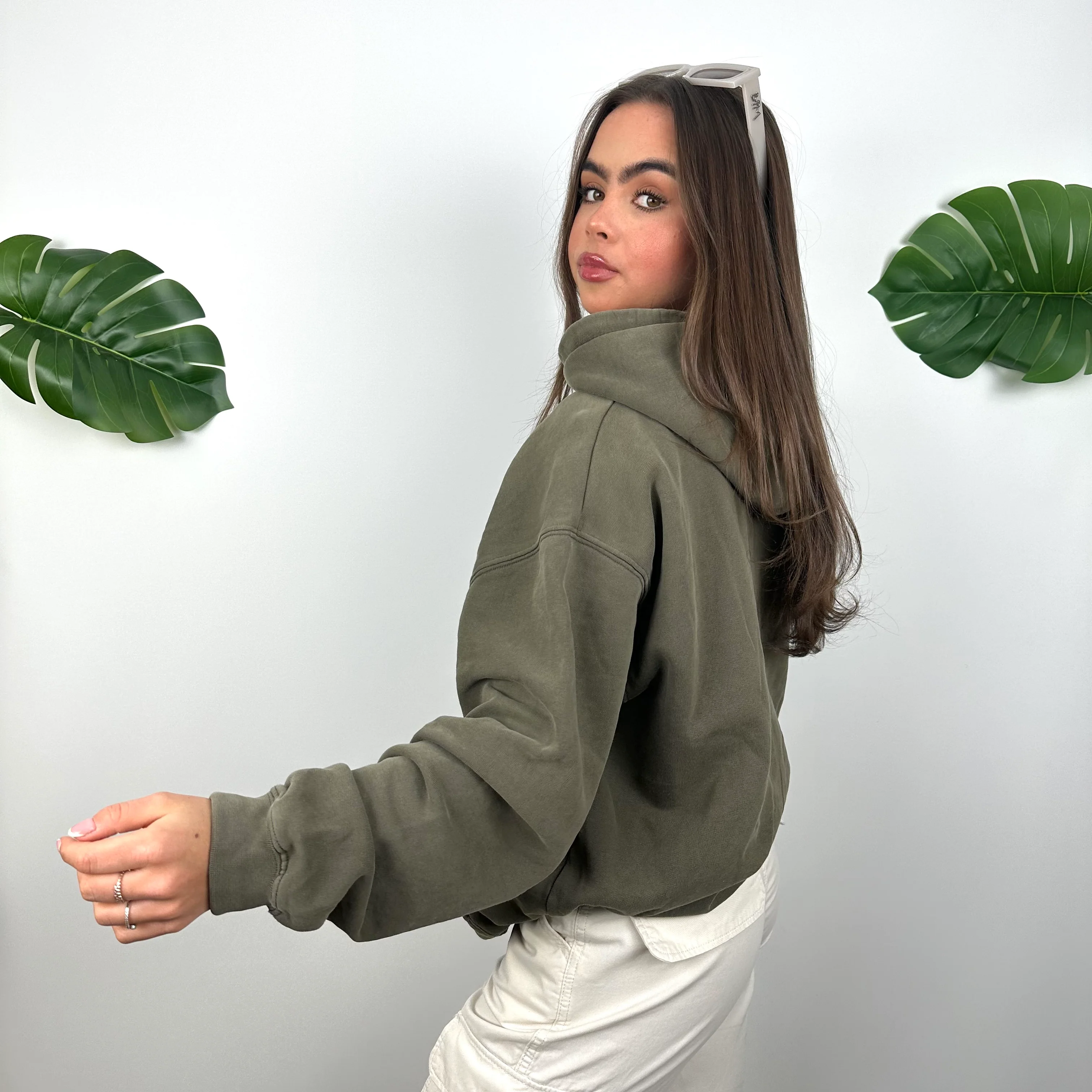 Carhartt Khaki Green Embroidered Spell Out Hoodie (L) - Image 6