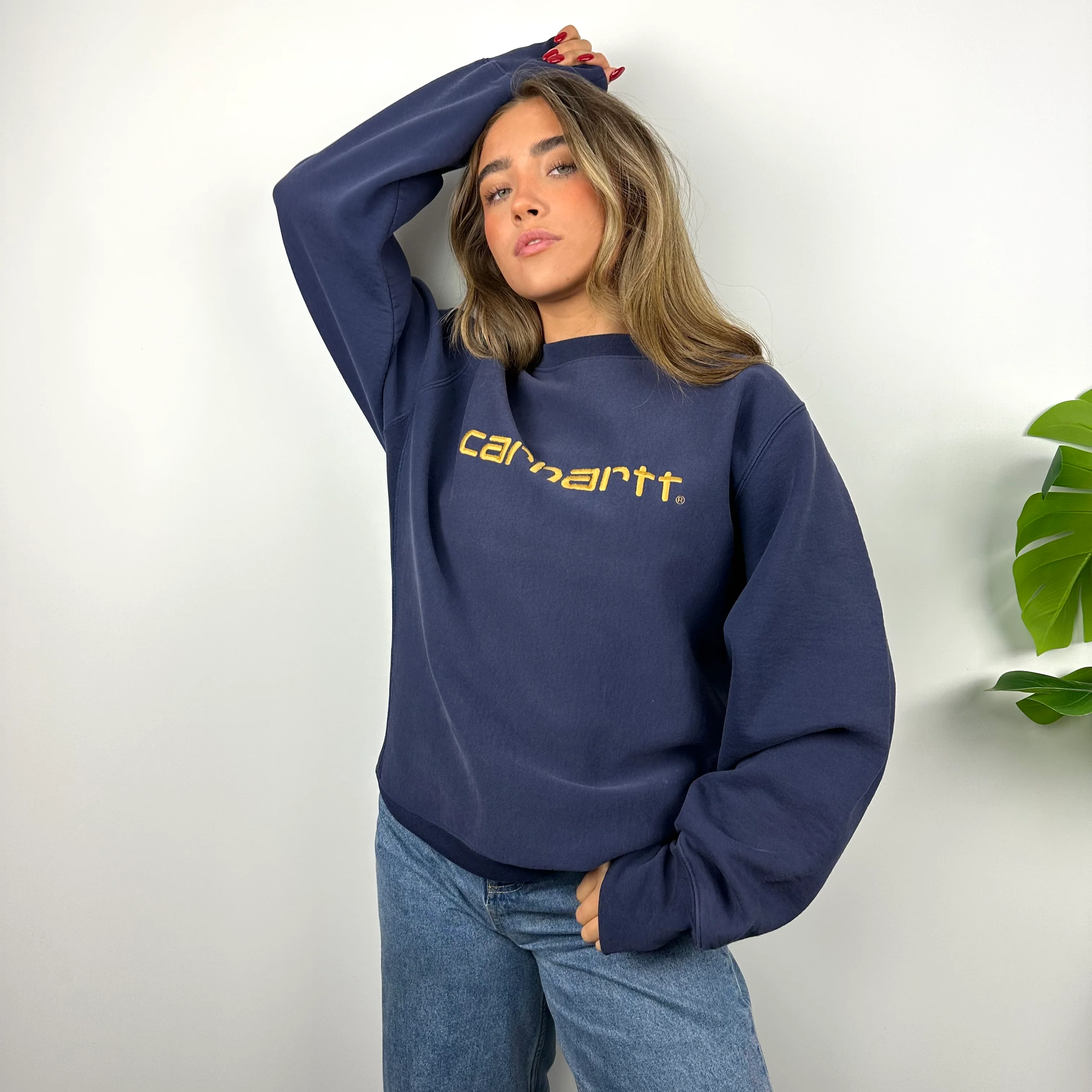 Carhartt Navy Embroidered Spell Out Sweatshirt (L) - Image 3