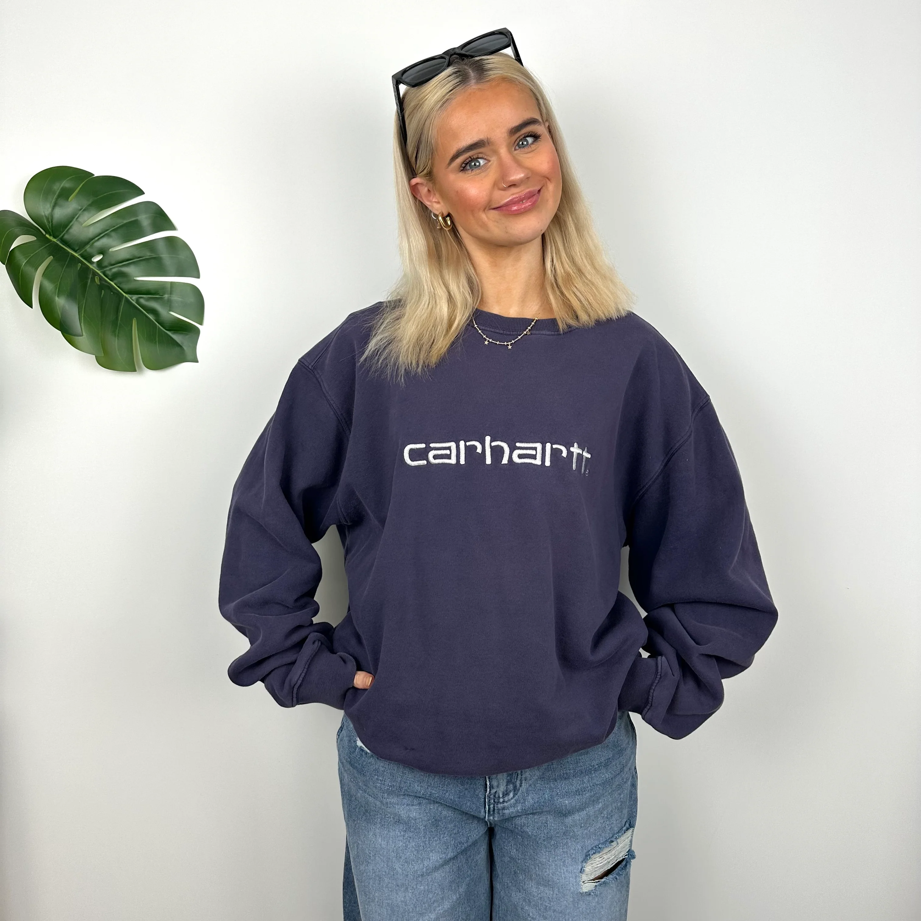 Carhartt Navy Embroidered Spell Out Sweatshirt (M) - Image 2