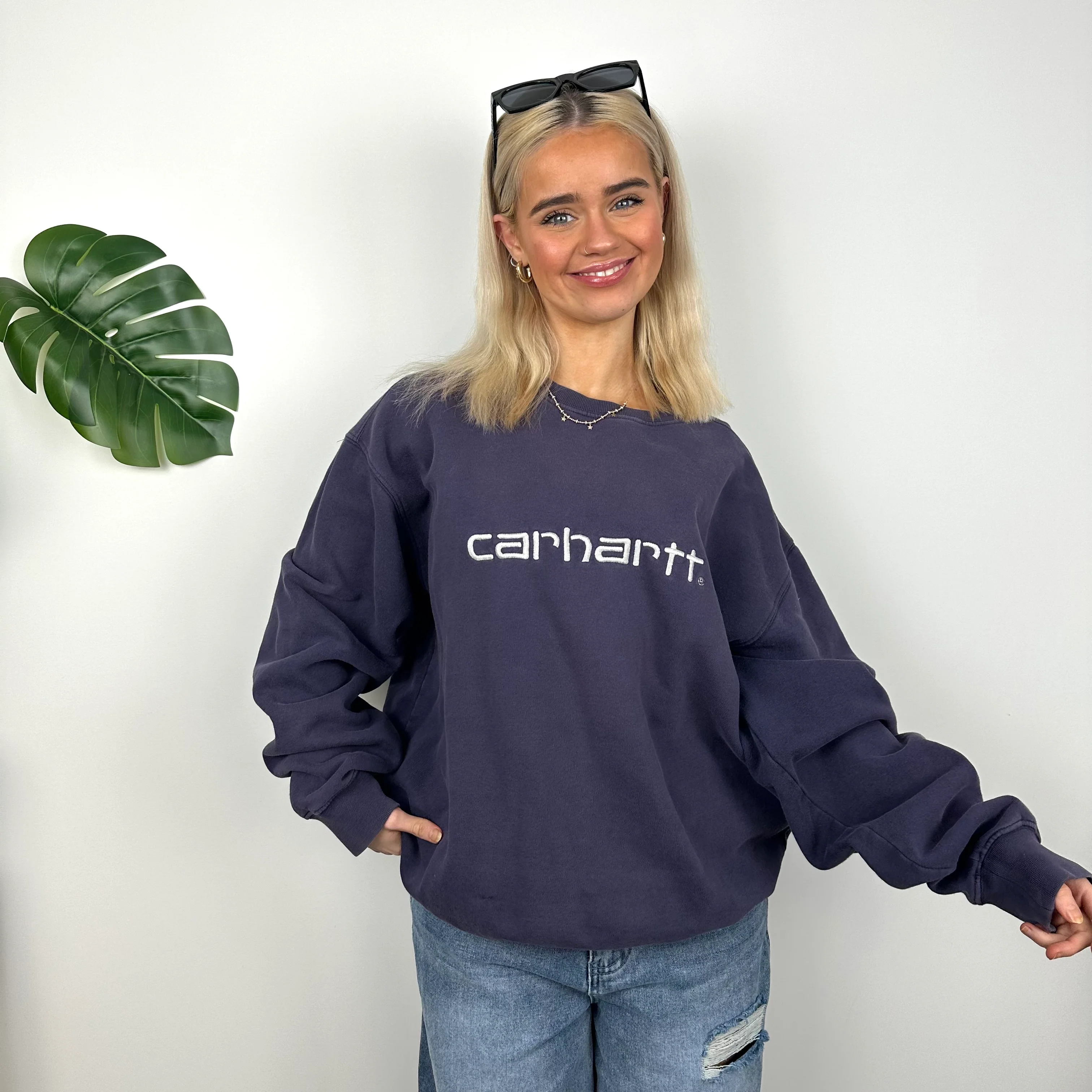Carhartt Navy Embroidered Spell Out Sweatshirt (M) - Image 4