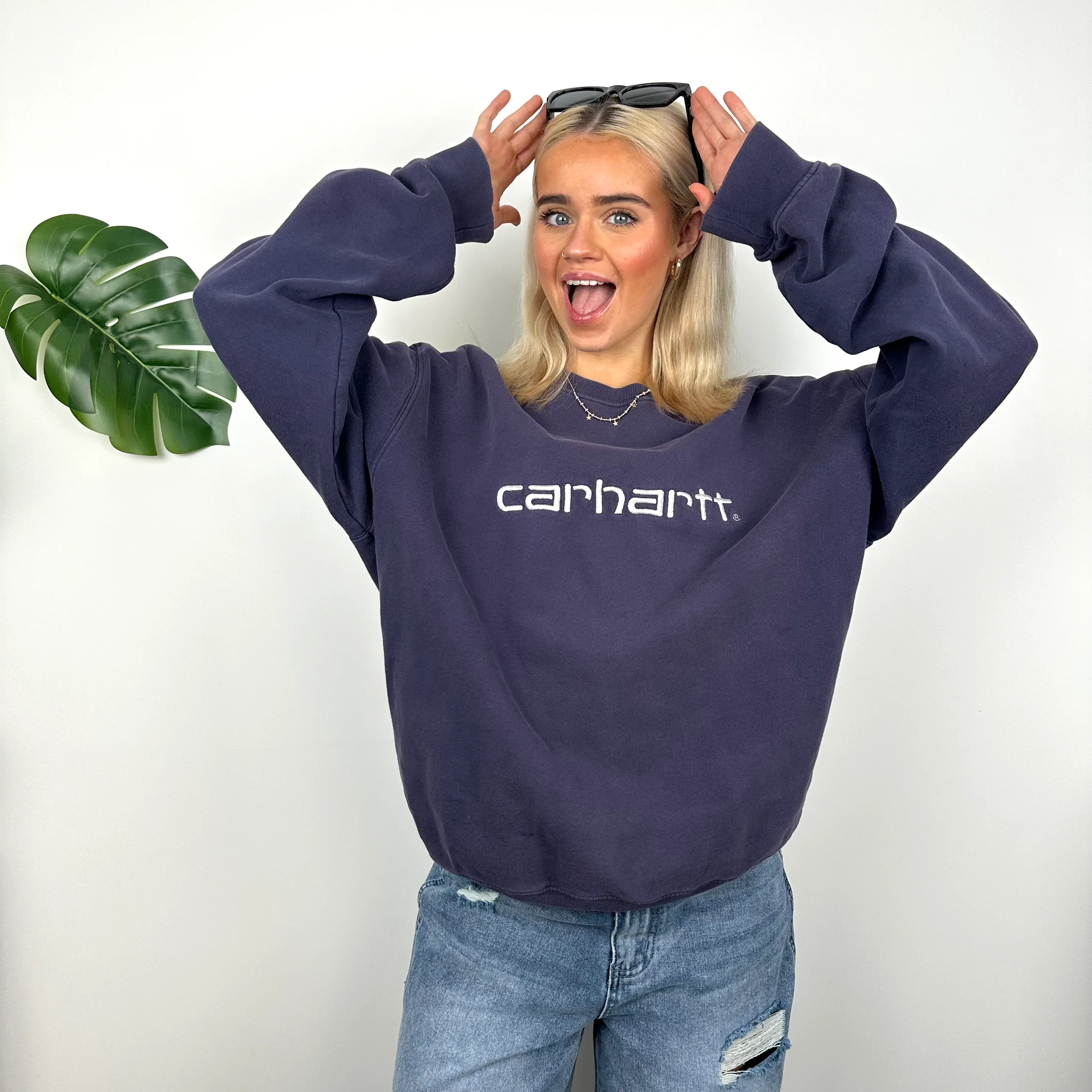 Carhartt Navy Embroidered Spell Out Sweatshirt (M) - Image 5