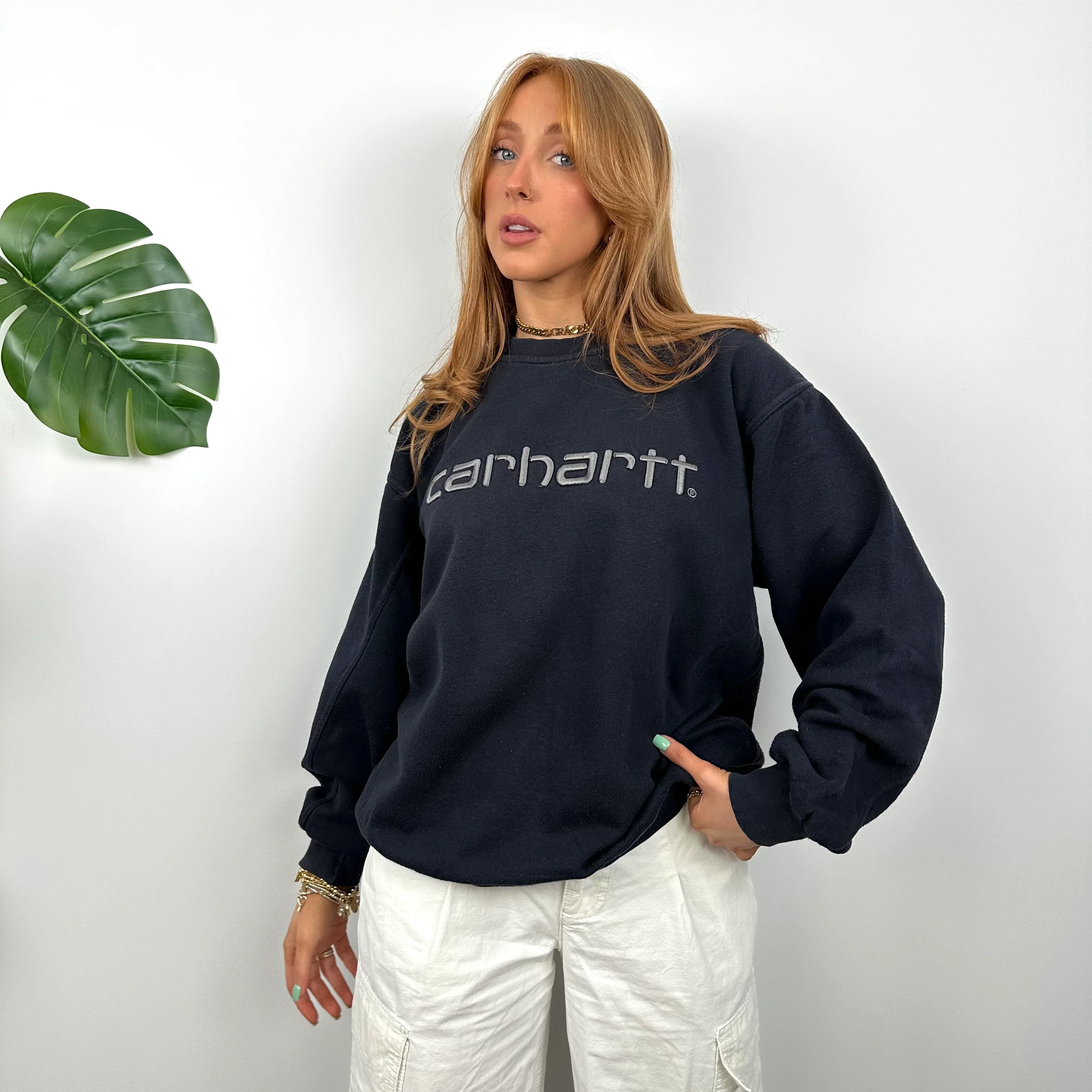 Carhartt Navy Embroidered Spell Out Sweatshirt (S) - Image 3