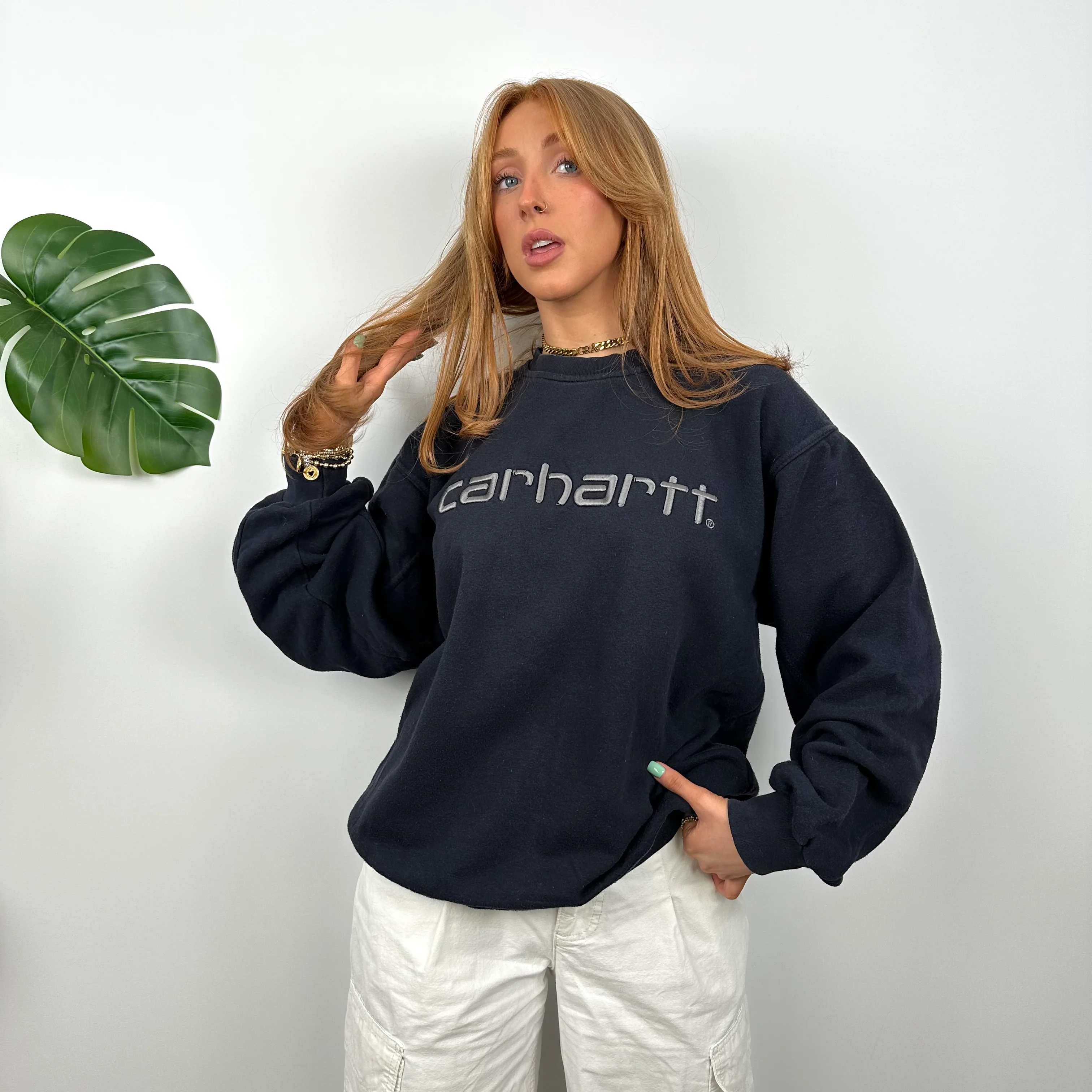 Carhartt Navy Embroidered Spell Out Sweatshirt (S) - Image 4