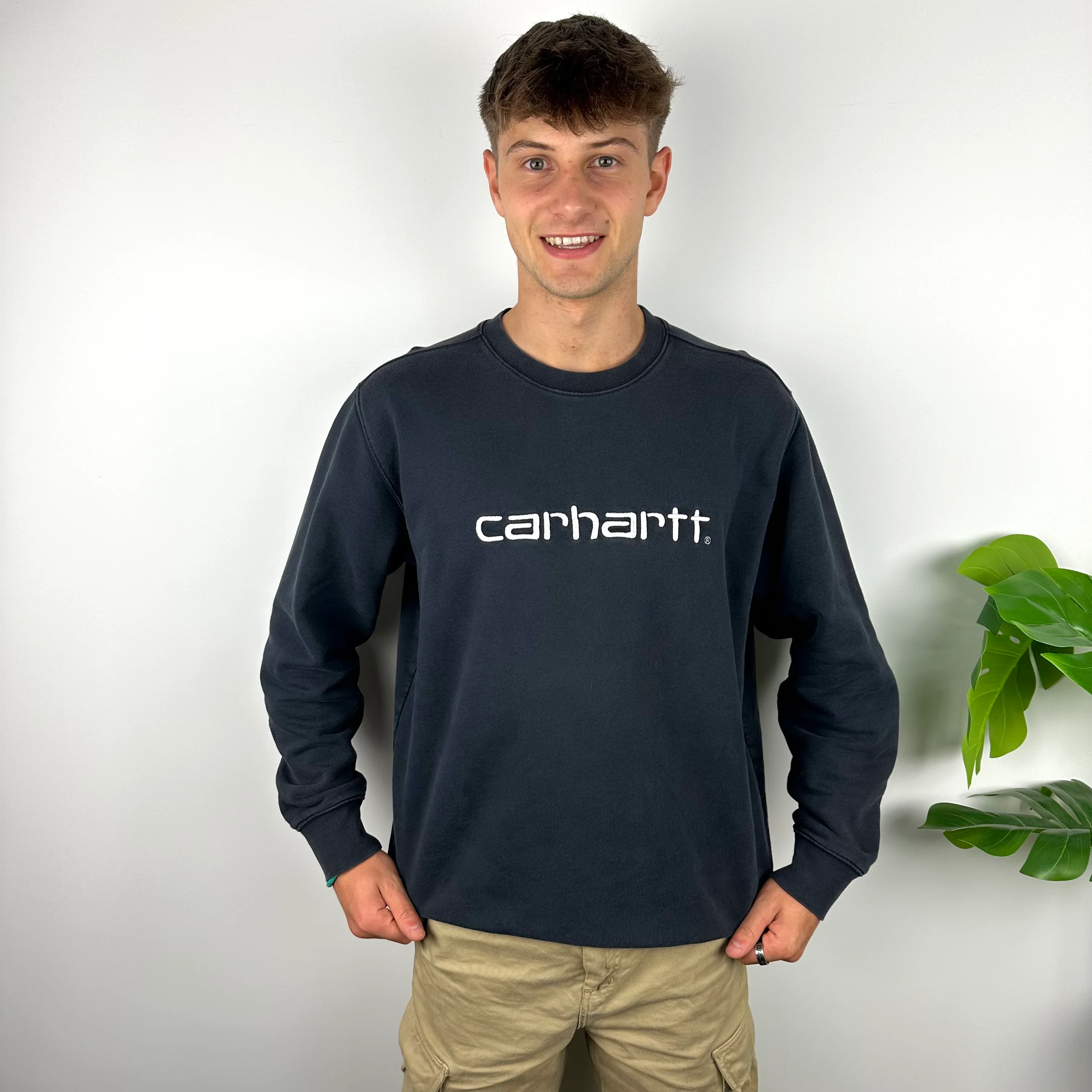 Carhartt Navy Embroidered Spell Out Sweatshirt (XL) - Image 5