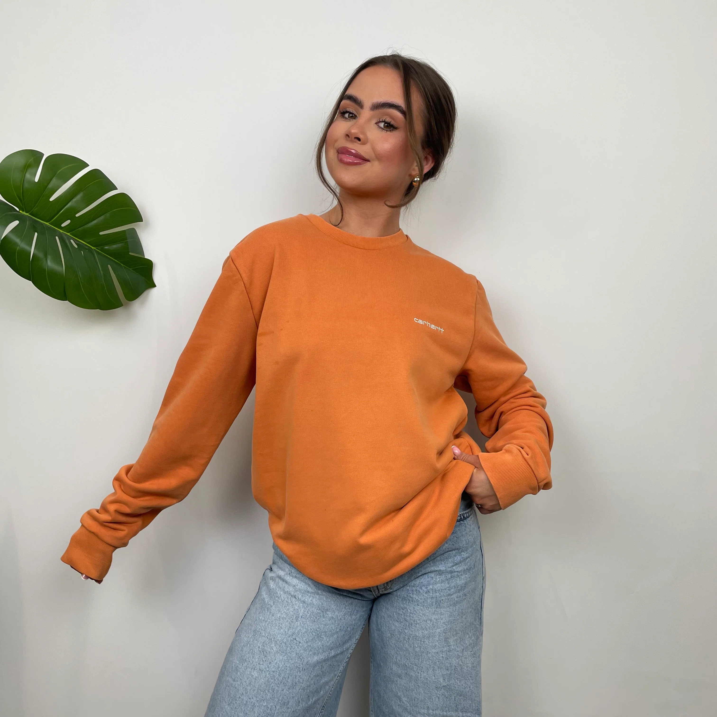 Carhartt Orange Embroidered Spell Out Sweatshirt (M) - Image 12