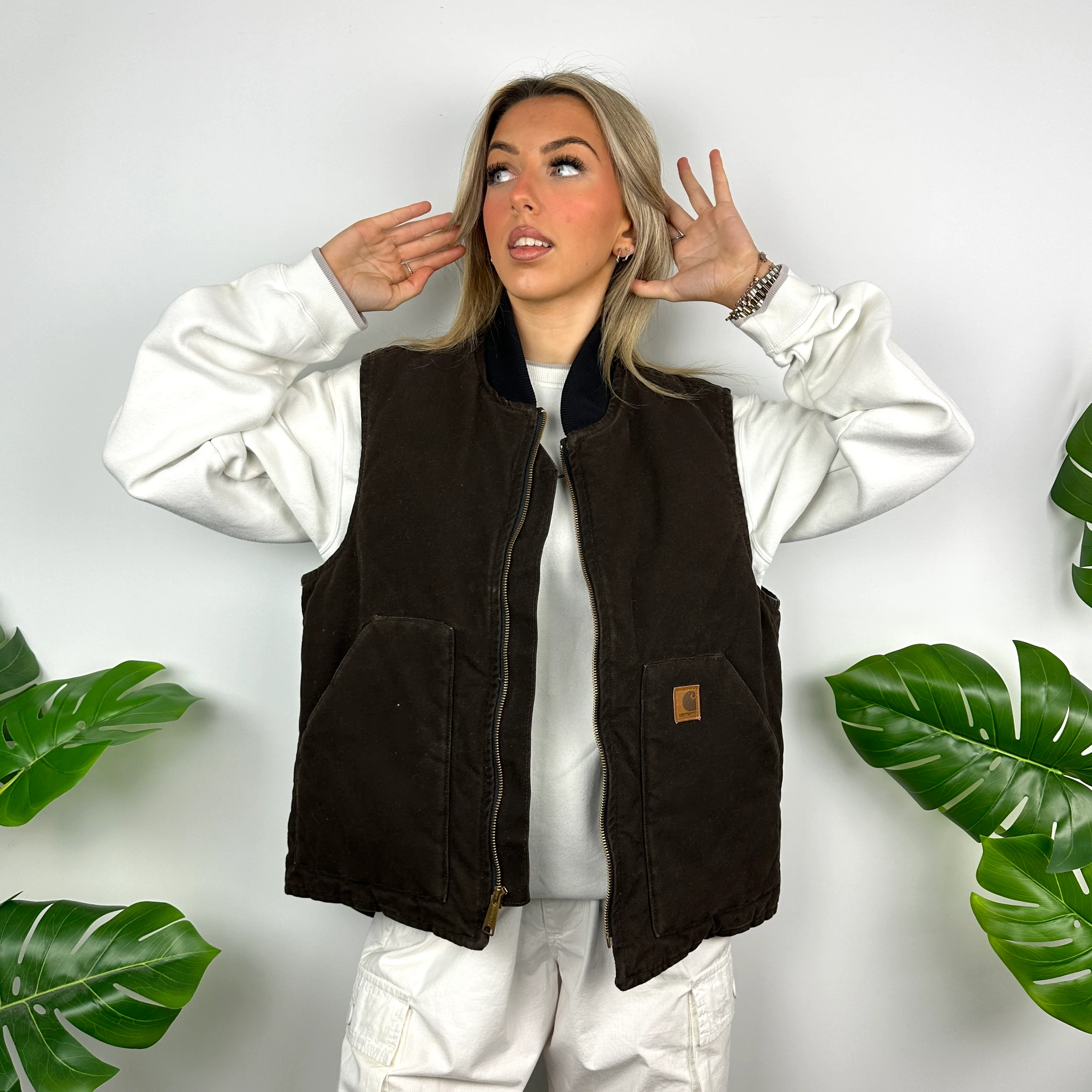 Carhartt RARE Brown Embroidered Logo Workwear Gilet (M) - Image 2