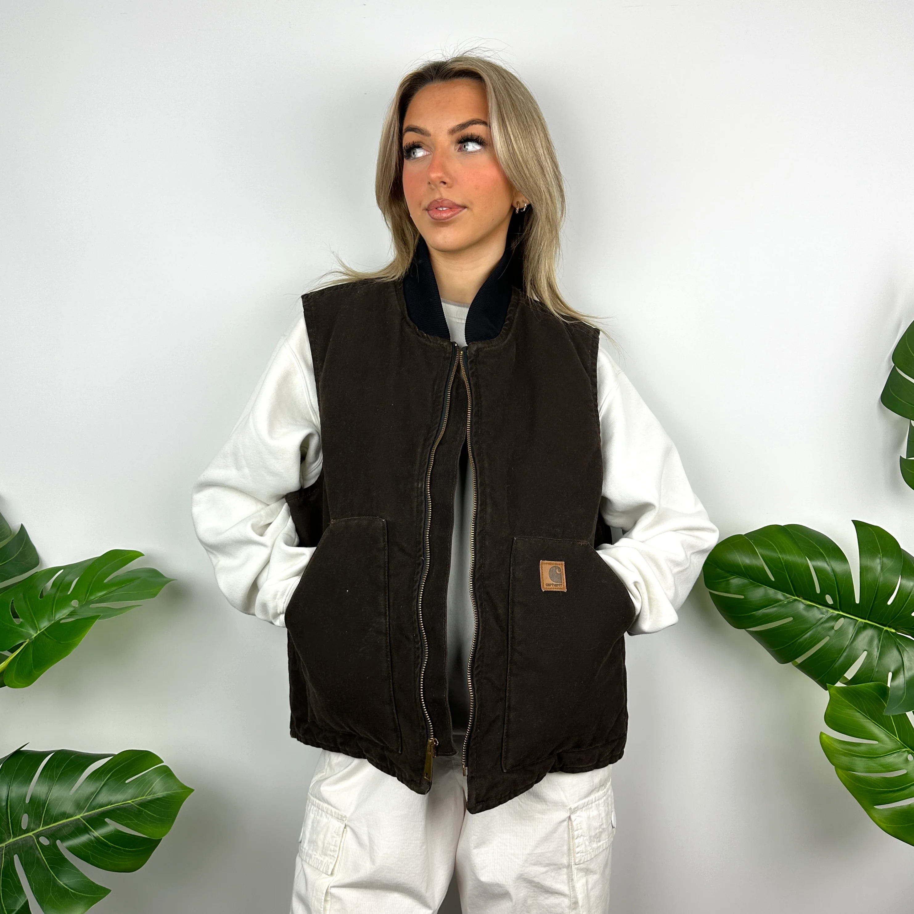 Carhartt RARE Brown Embroidered Logo Workwear Gilet (M) - Image 3