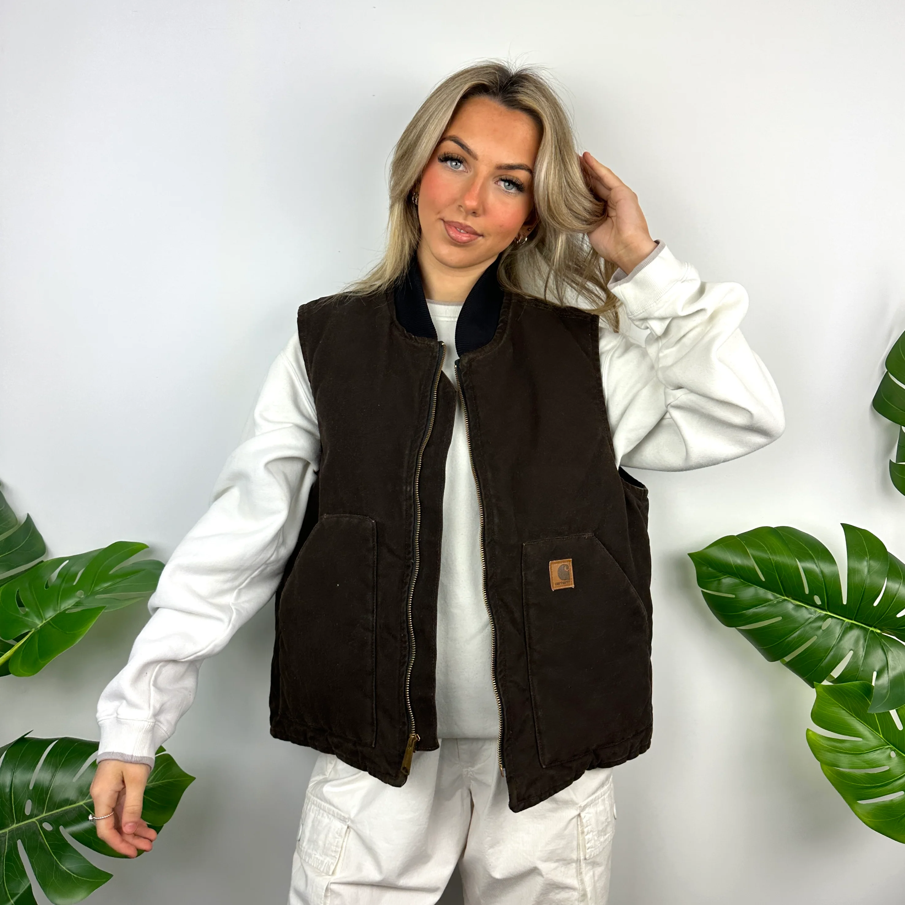 Carhartt RARE Brown Embroidered Logo Workwear Gilet (M) - Image 5