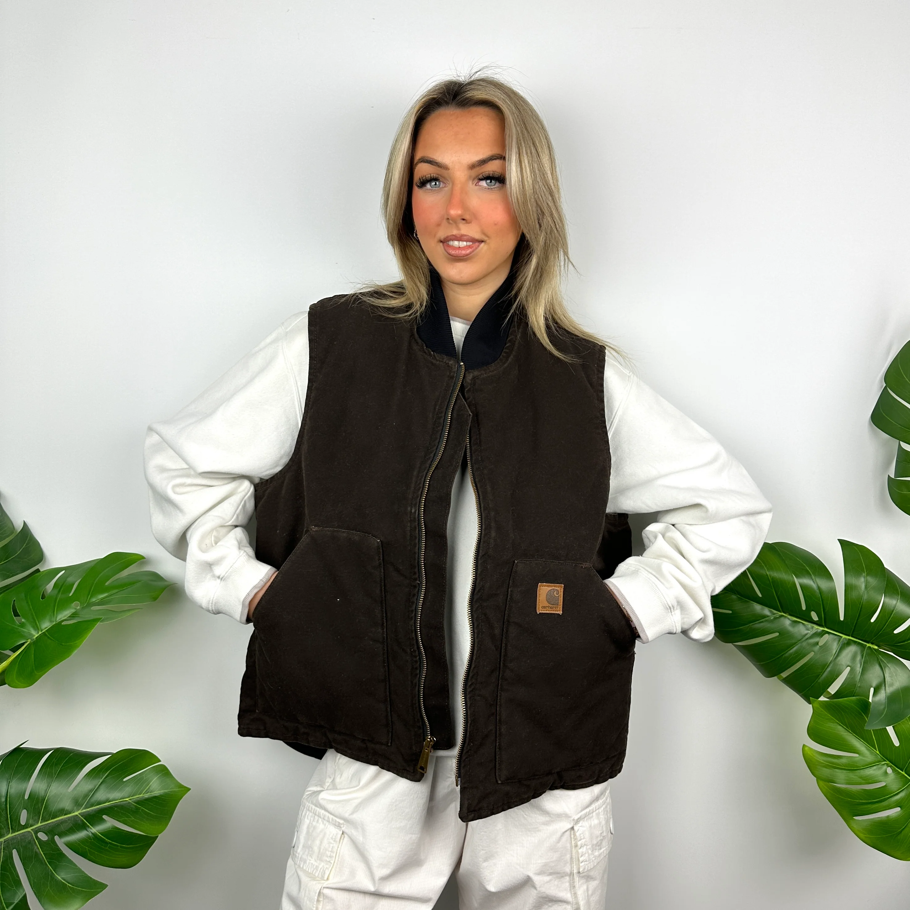 Carhartt RARE Brown Embroidered Logo Workwear Gilet (M) - Image 6