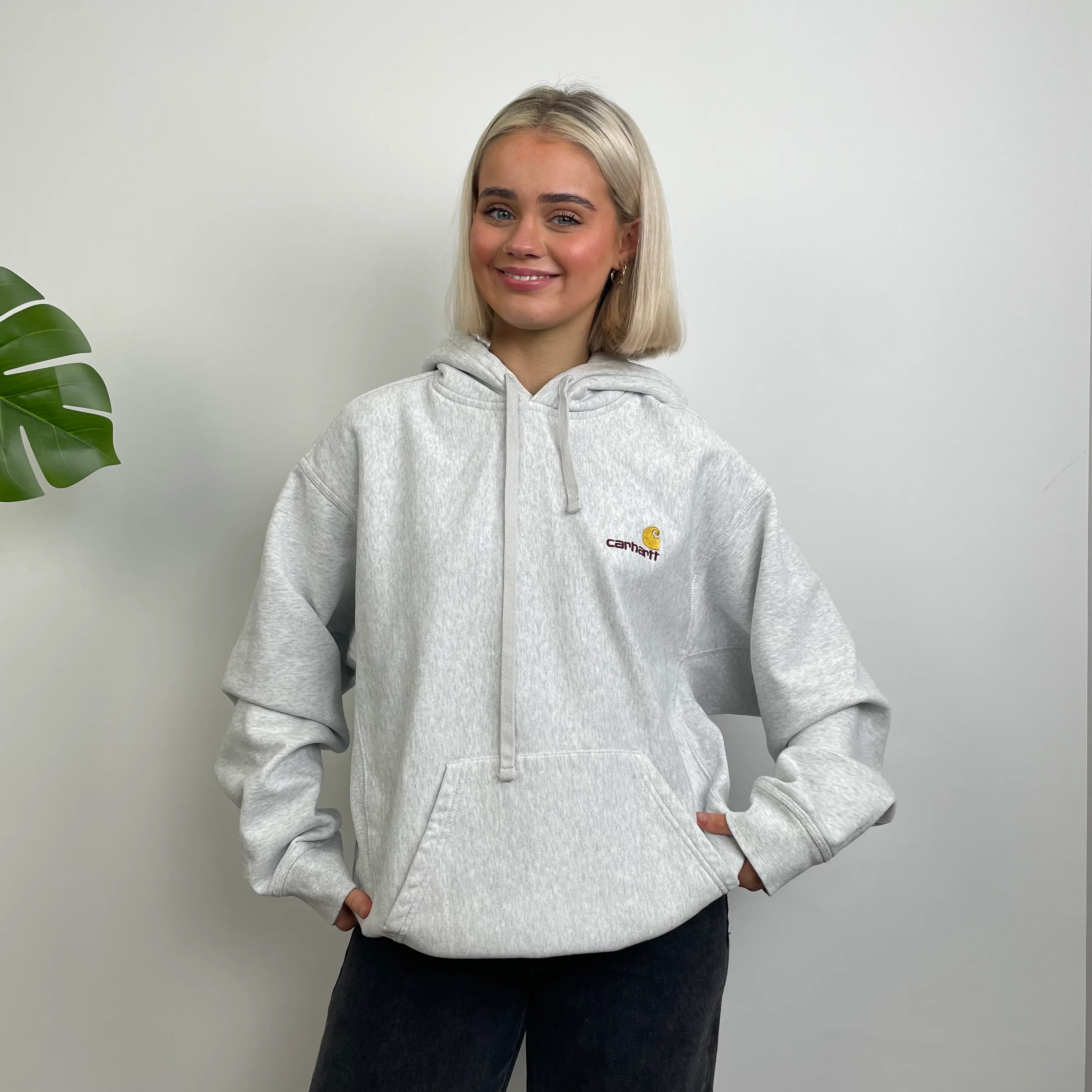 Carhartt RARE Grey Embroidered Spell Out Hoodie (L) - Image 2