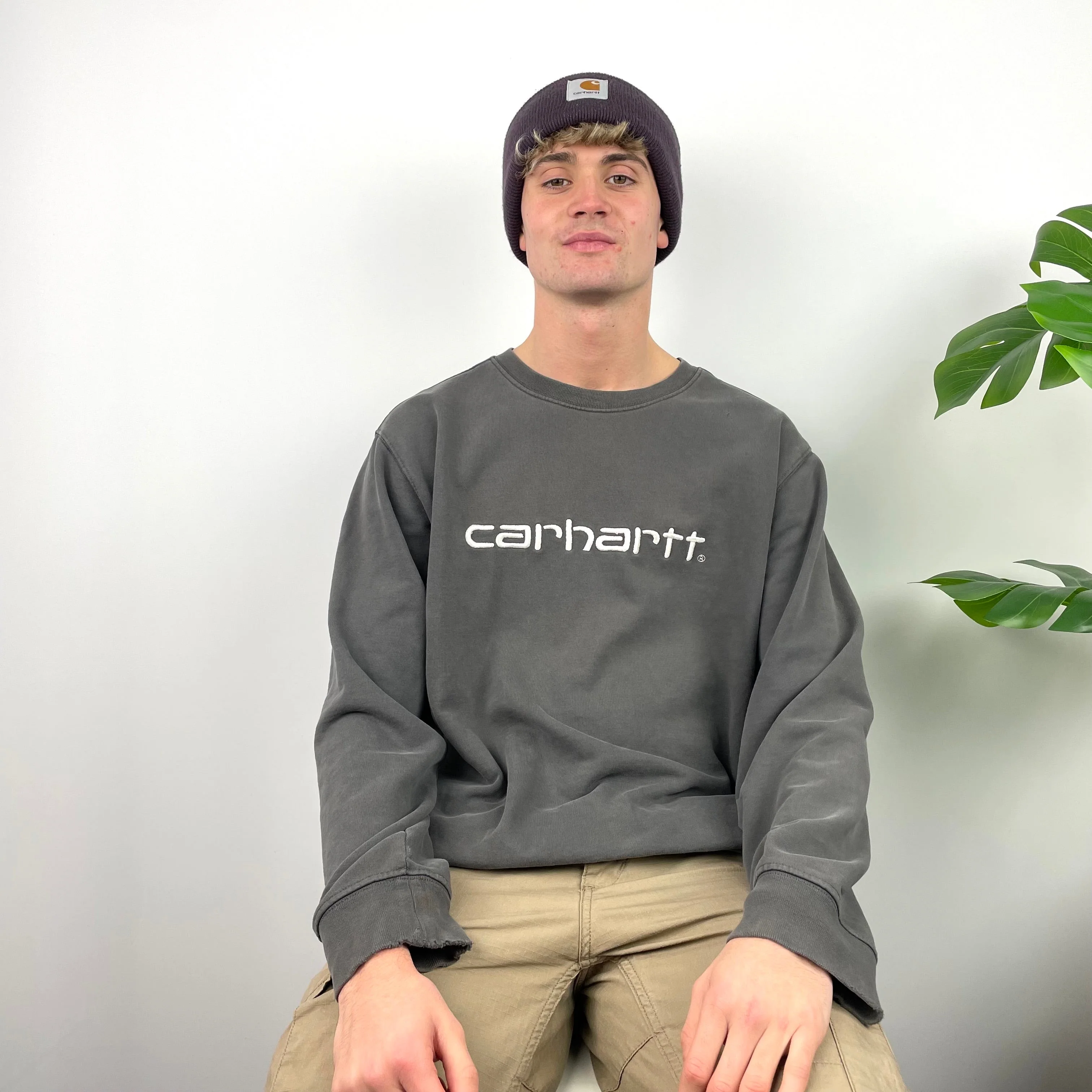 Carhartt RARE Grey Embroidered Spell Out Sweatshirt (L)