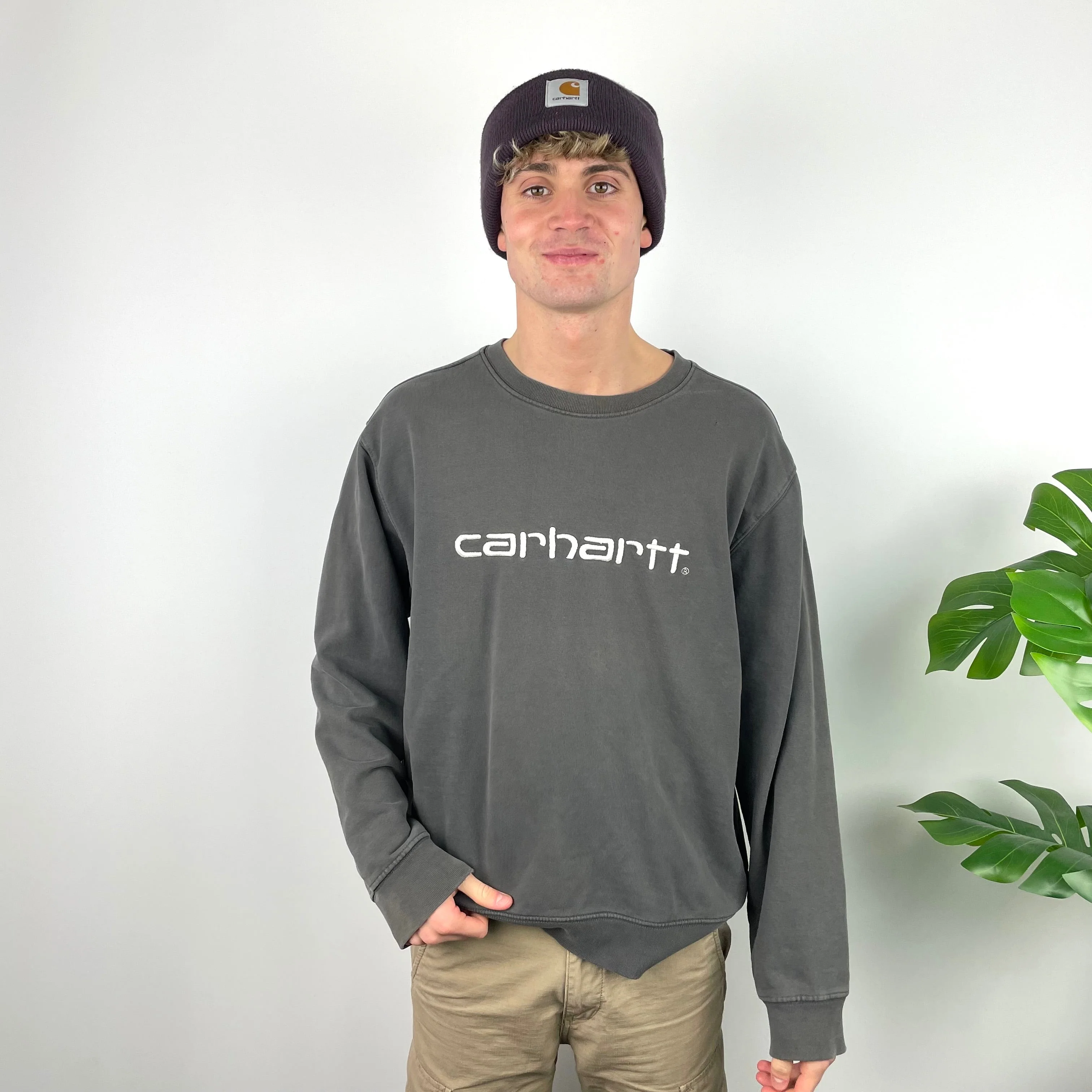 Carhartt RARE Grey Embroidered Spell Out Sweatshirt (L) - Image 5