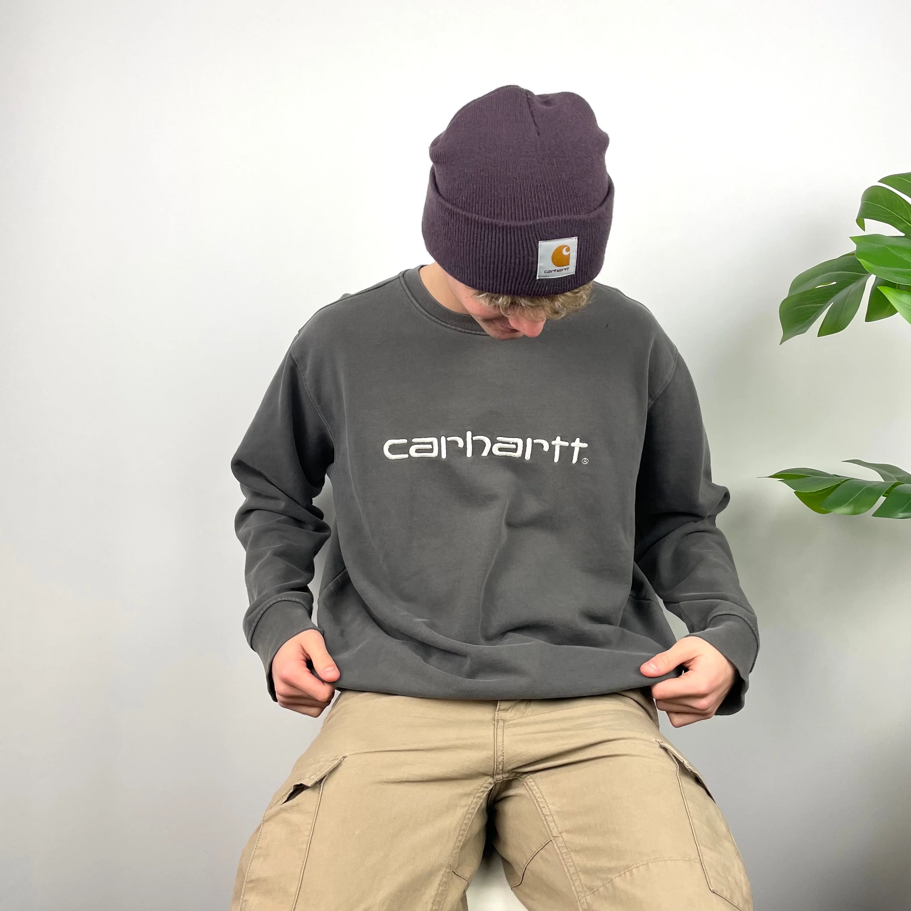 Carhartt RARE Grey Embroidered Spell Out Sweatshirt (L) - Image 6