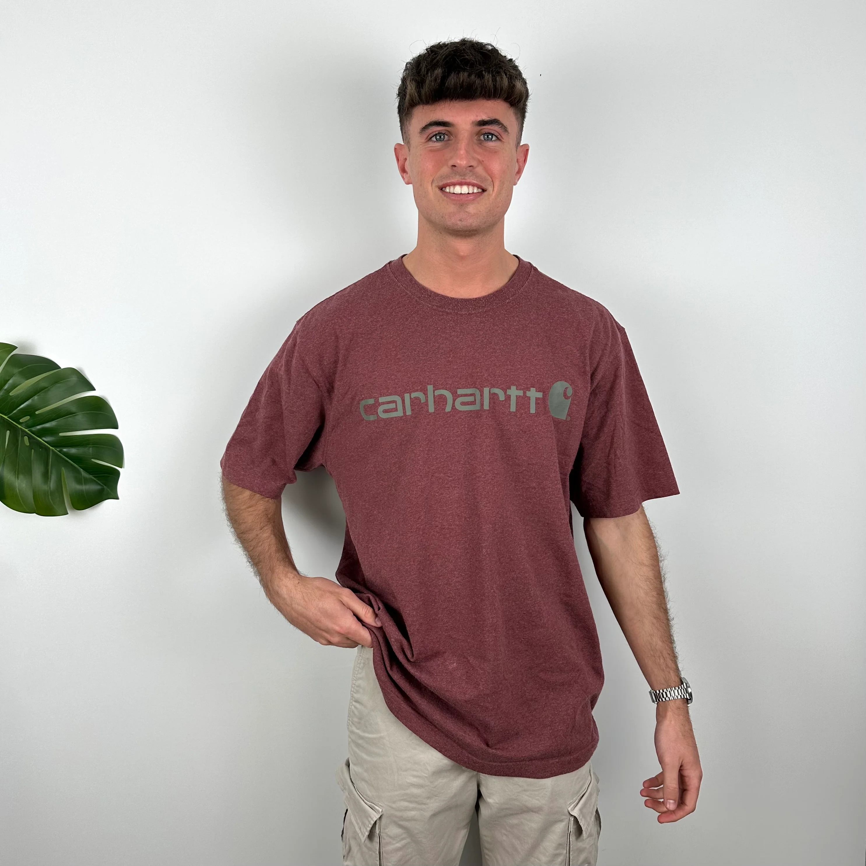 Carhartt RARE Maroon Spell Out T Shirt (L) - Image 2