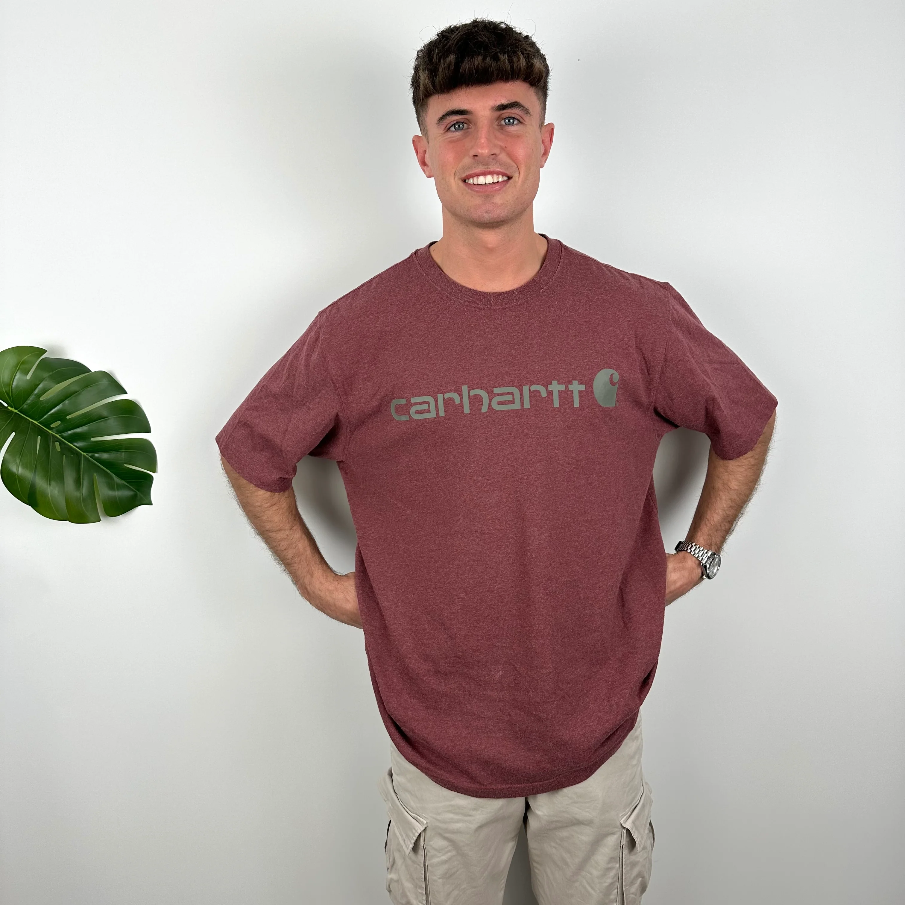 Carhartt RARE Maroon Spell Out T Shirt (L) - Image 3