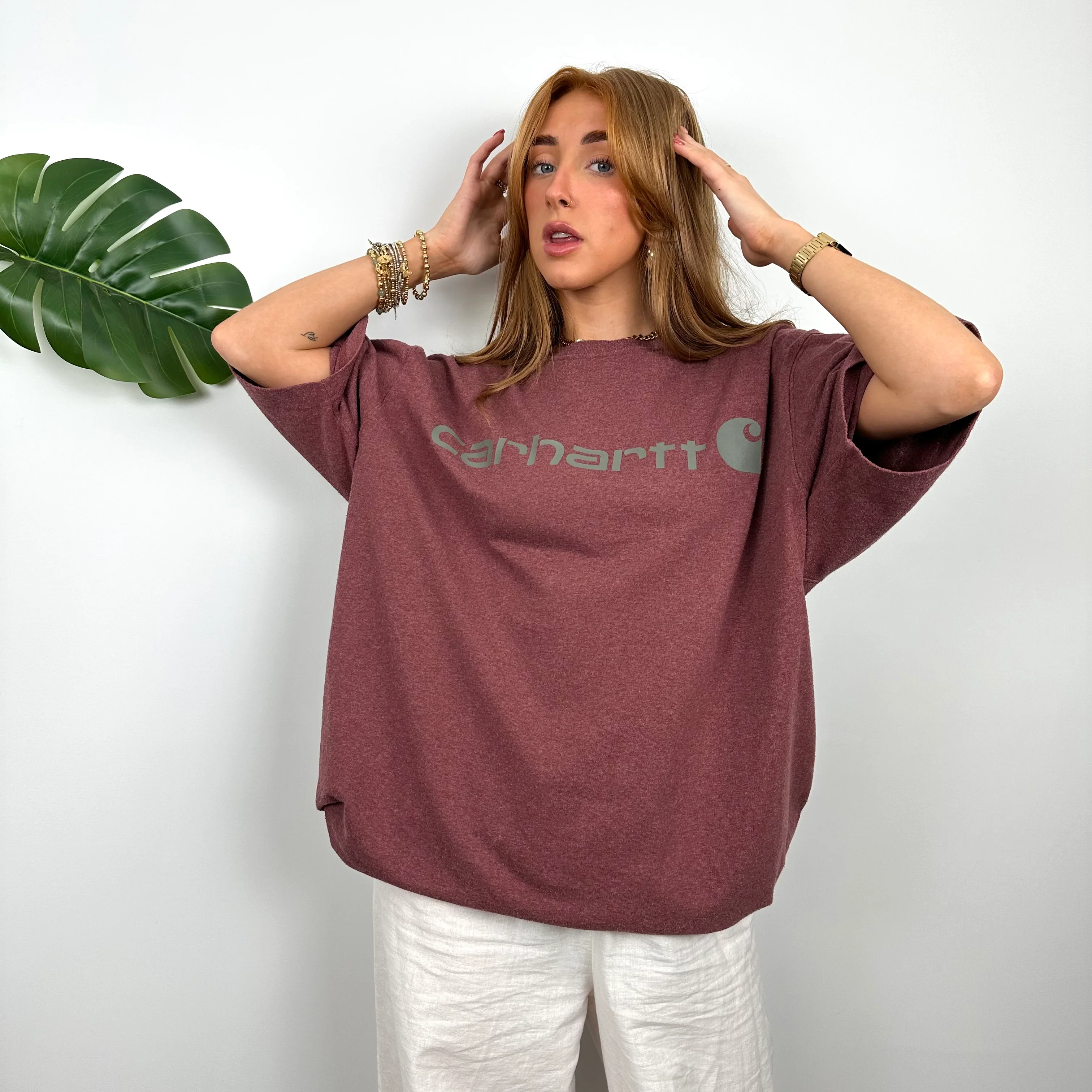 Carhartt RARE Maroon Spell Out T Shirt (L) - Image 2