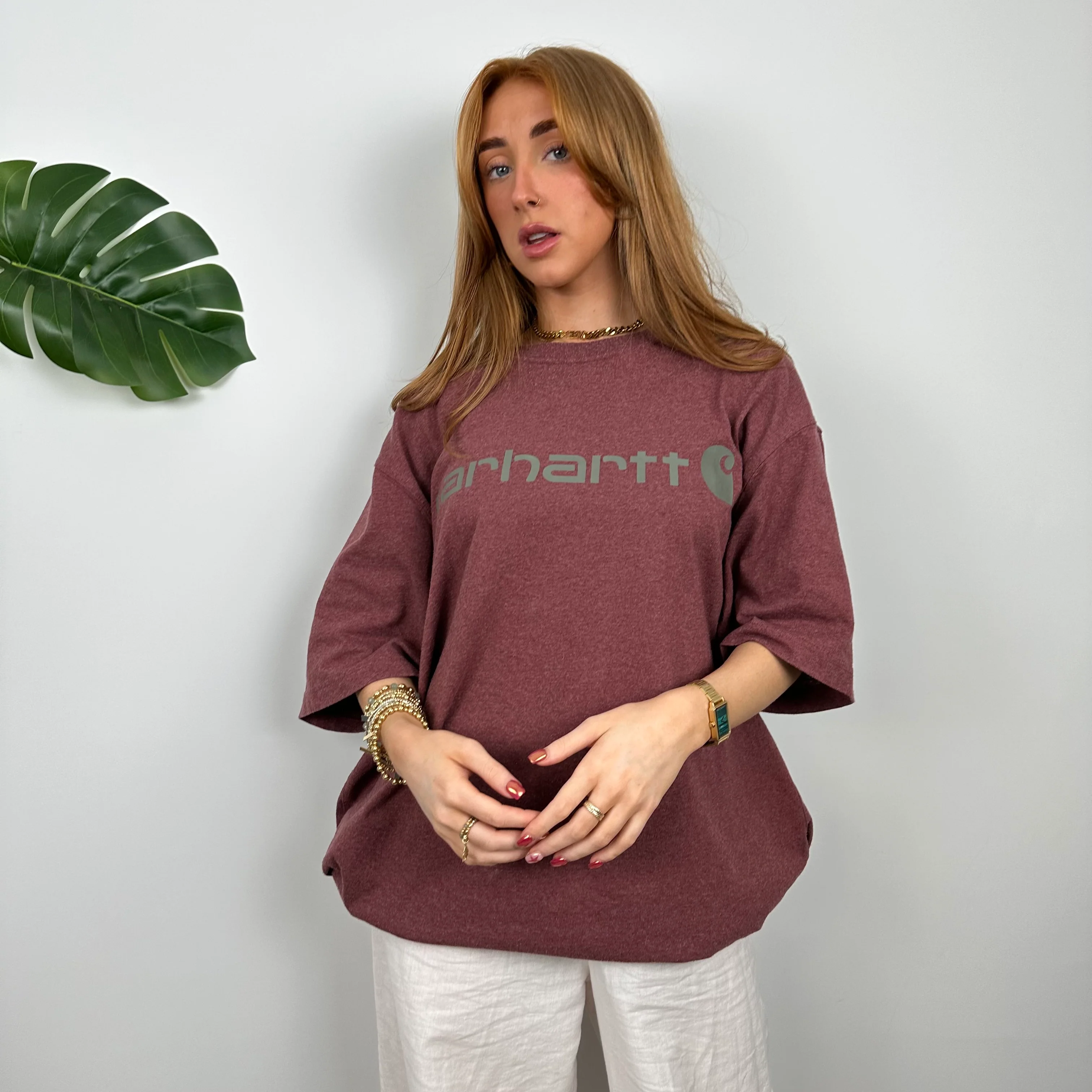 Carhartt RARE Maroon Spell Out T Shirt (L) - Image 3