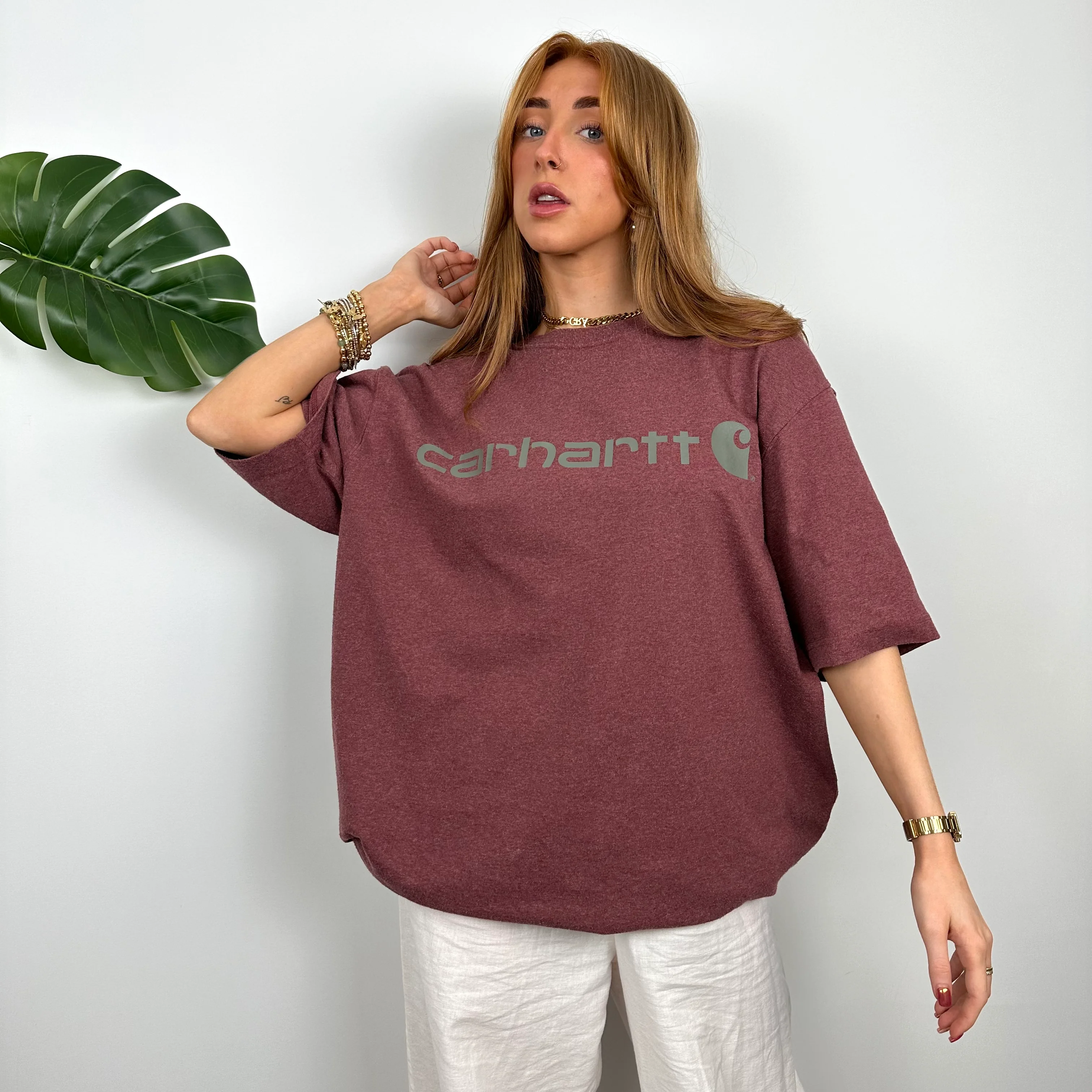 Carhartt RARE Maroon Spell Out T Shirt (L) - Image 5