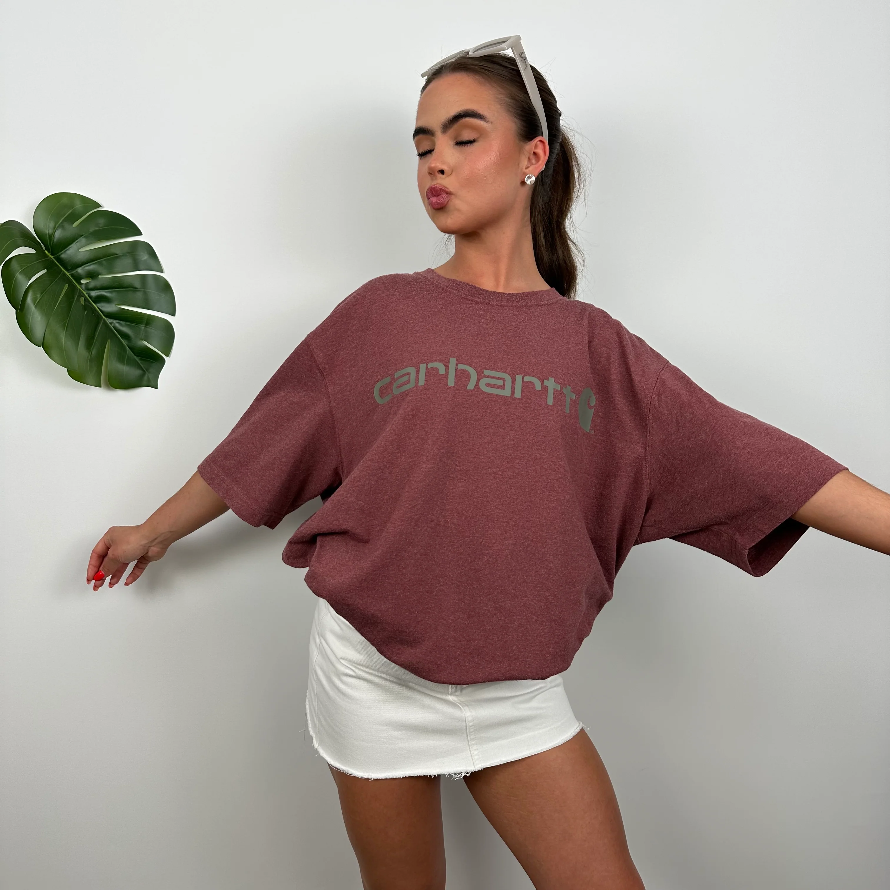 Carhartt RARE Maroon Spell Out T Shirt (L) - Image 3