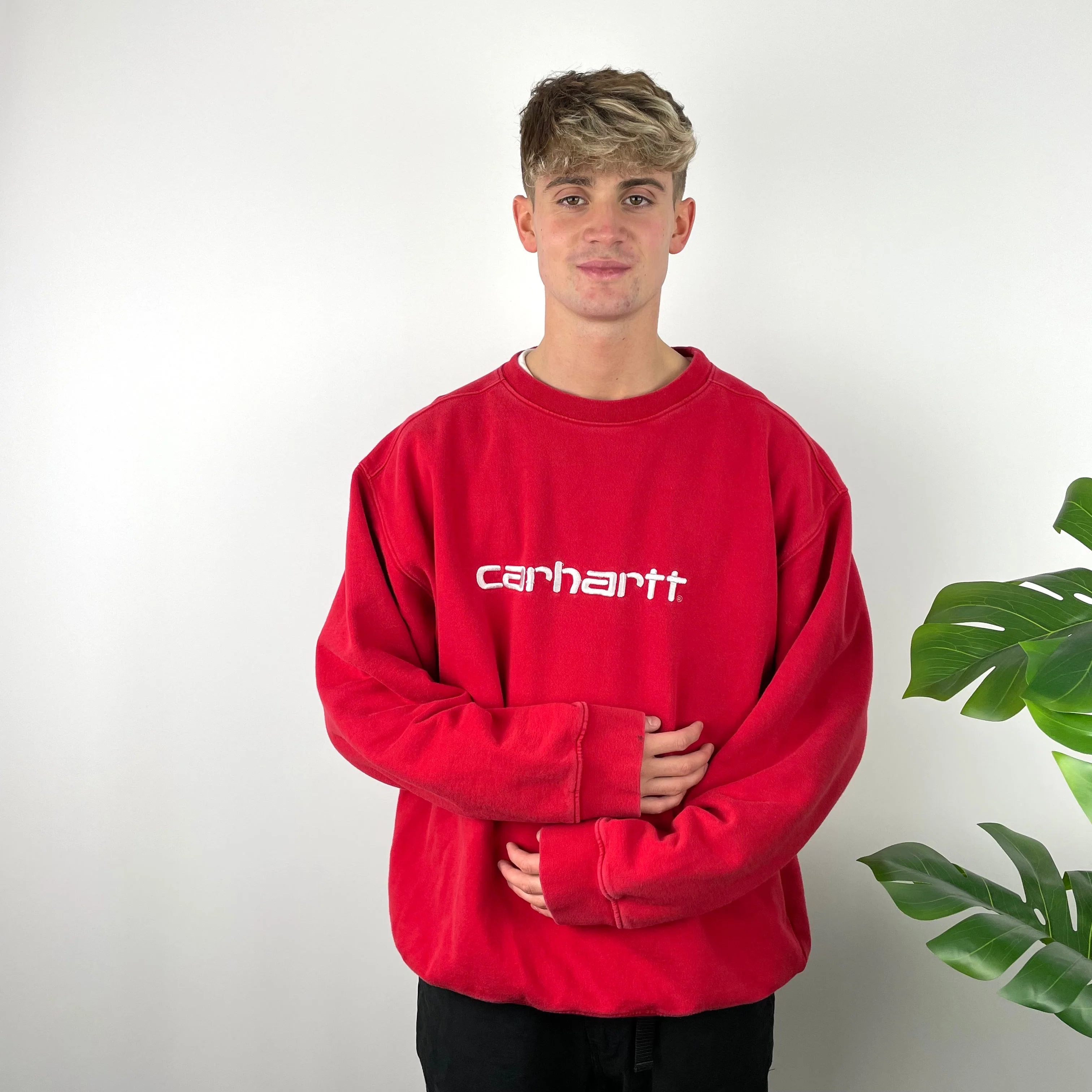 Carhartt RARE Red Embroidered Spell Out Sweatshirt (L) - Image 2