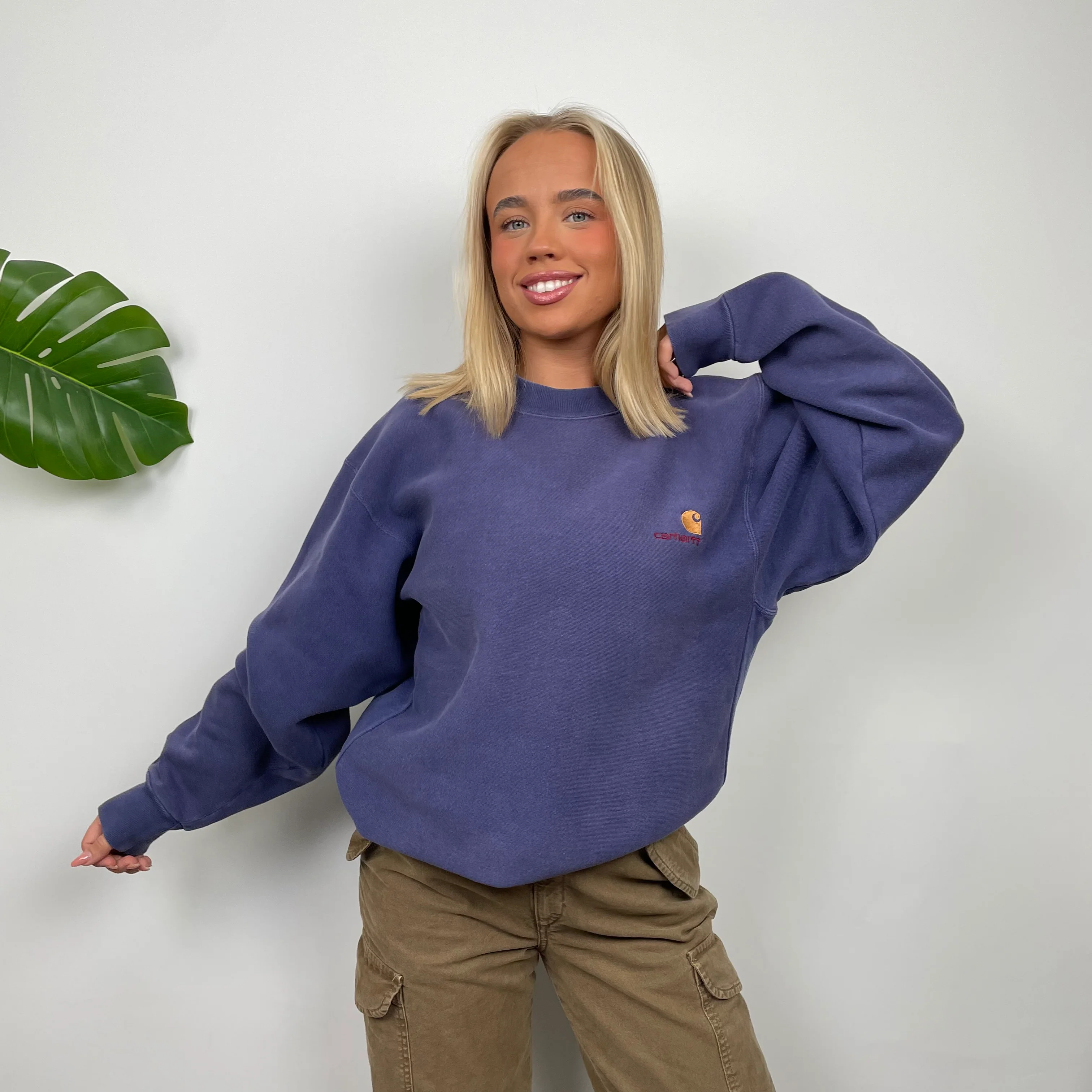 Carhartt RARE Washed Purple Embroidered Spell Out Sweatshirt (M) - Image 2