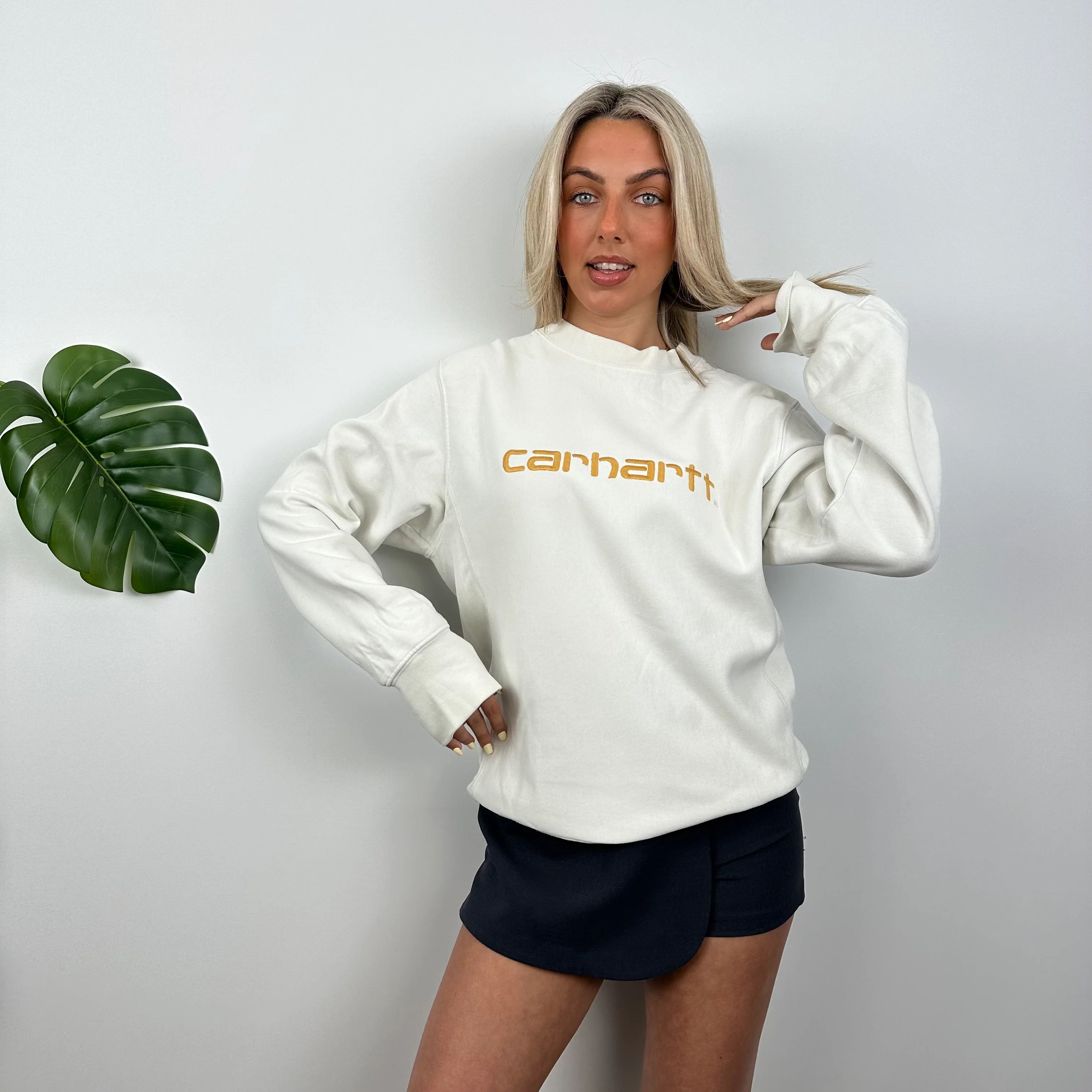 Carhartt RARE White Embroidered Spell Out Sweatshirt (M) - Image 3